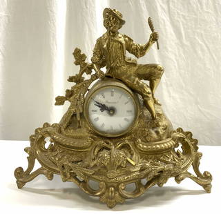 FRANZ HERMLE IMPERIAL Vtg Gilt Metal Mantel Clock: Clock face reads IMPERIAL MADE ITALY. Underside inscribed BREVETTATO. Appears to be FRANZ HERMLE (no apparent markings). Clock is significantly weighted. Measures approx 13 1/2 in tall by 15 1/2 in wi