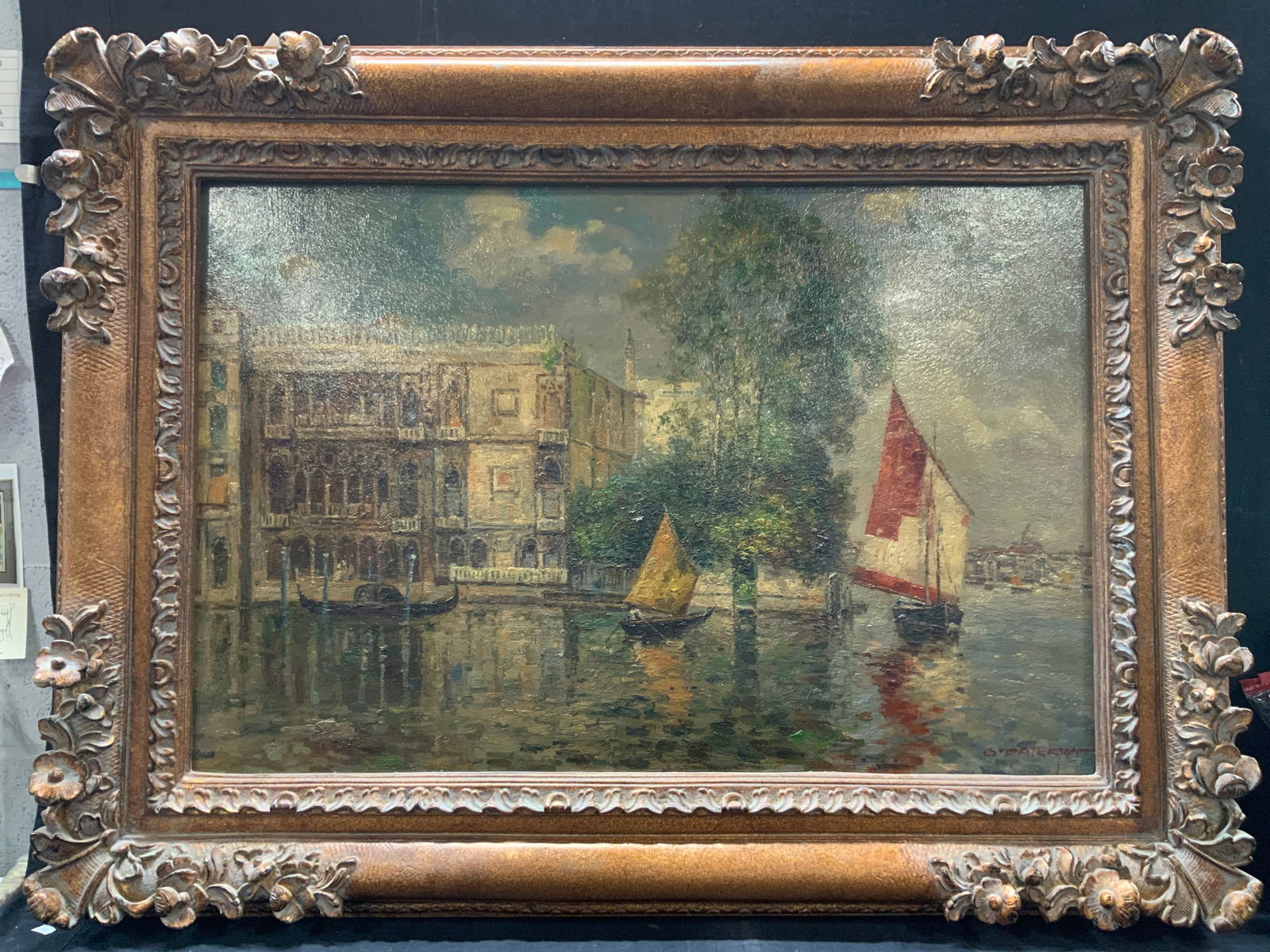 G.Paterson Sgd Vntg Maritime Oil Painting XL 46in (1 of 10)