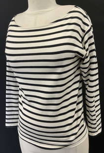 YVES St. Laurent Striped Cotton Shirt, Paris: YVES St. Laurent Striped Cotton Shirt, ParisBlack and white striped shirt with series number under label, reads 20124036. Cotton shirt with long sleeve shirt , boat neck collar. Made in France. size M