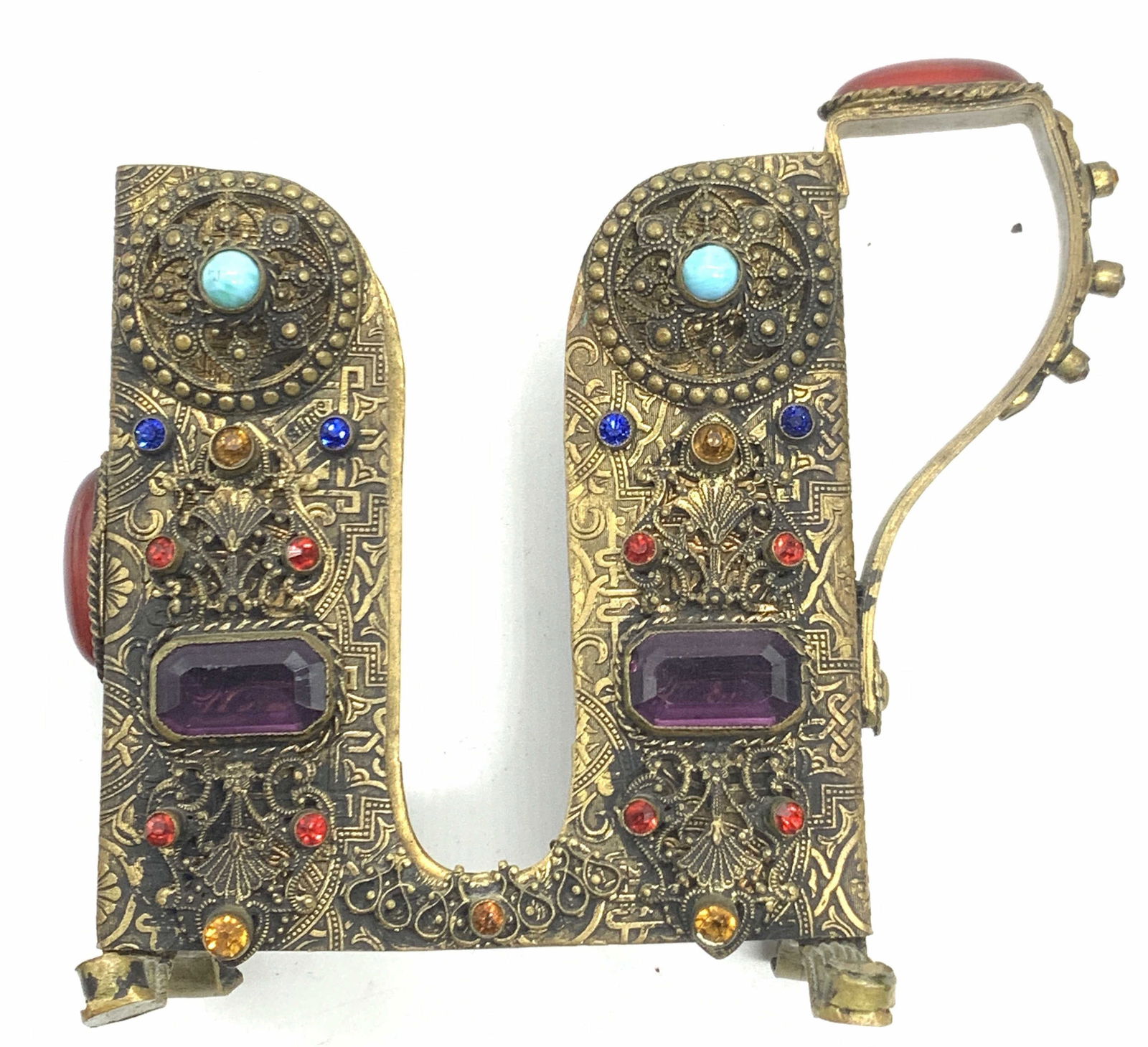 Antique Bejeweled Gilt Metal Cigarette Safe German (1 of 10)