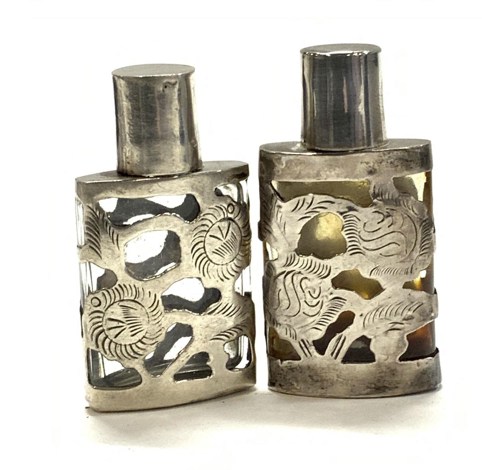 Pr Mexican Sterling Silver & Glass Perfume Bottles (1 of 7)