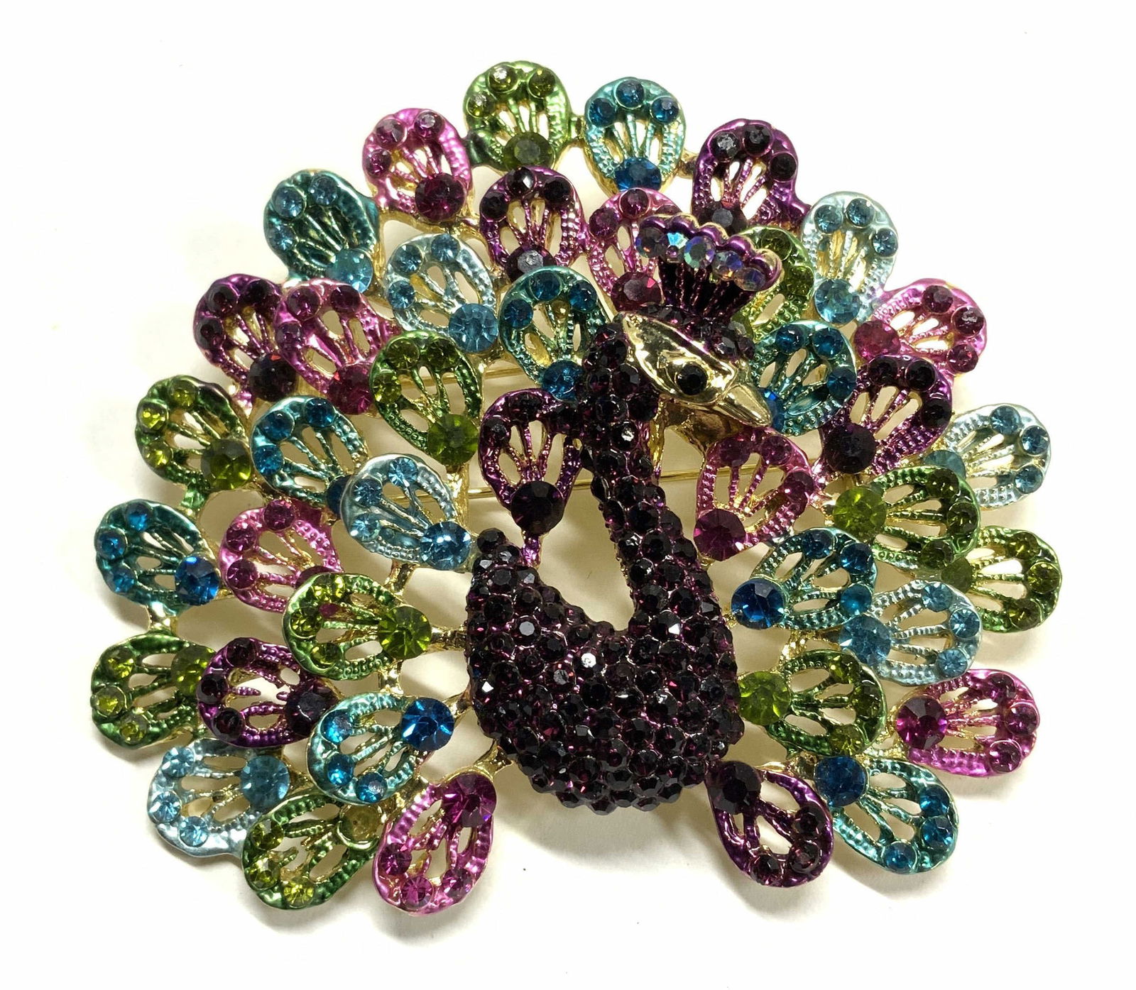 Multicolored Crystal Peacock Brooch w Gift Bag (1 of 7)