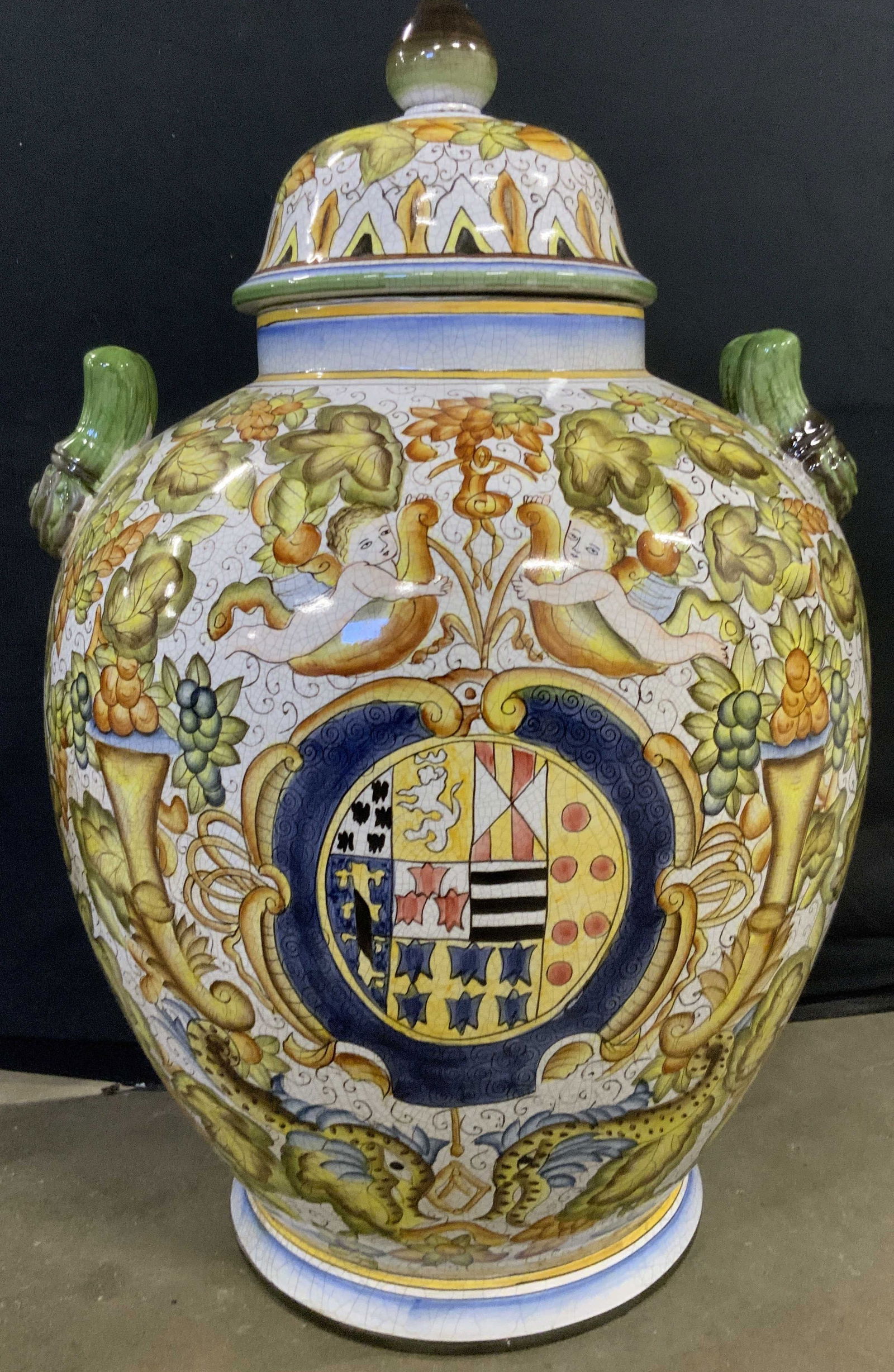 XL Vintage Hand Painted Ceramic Ginger Jar 30in (1 of 15)