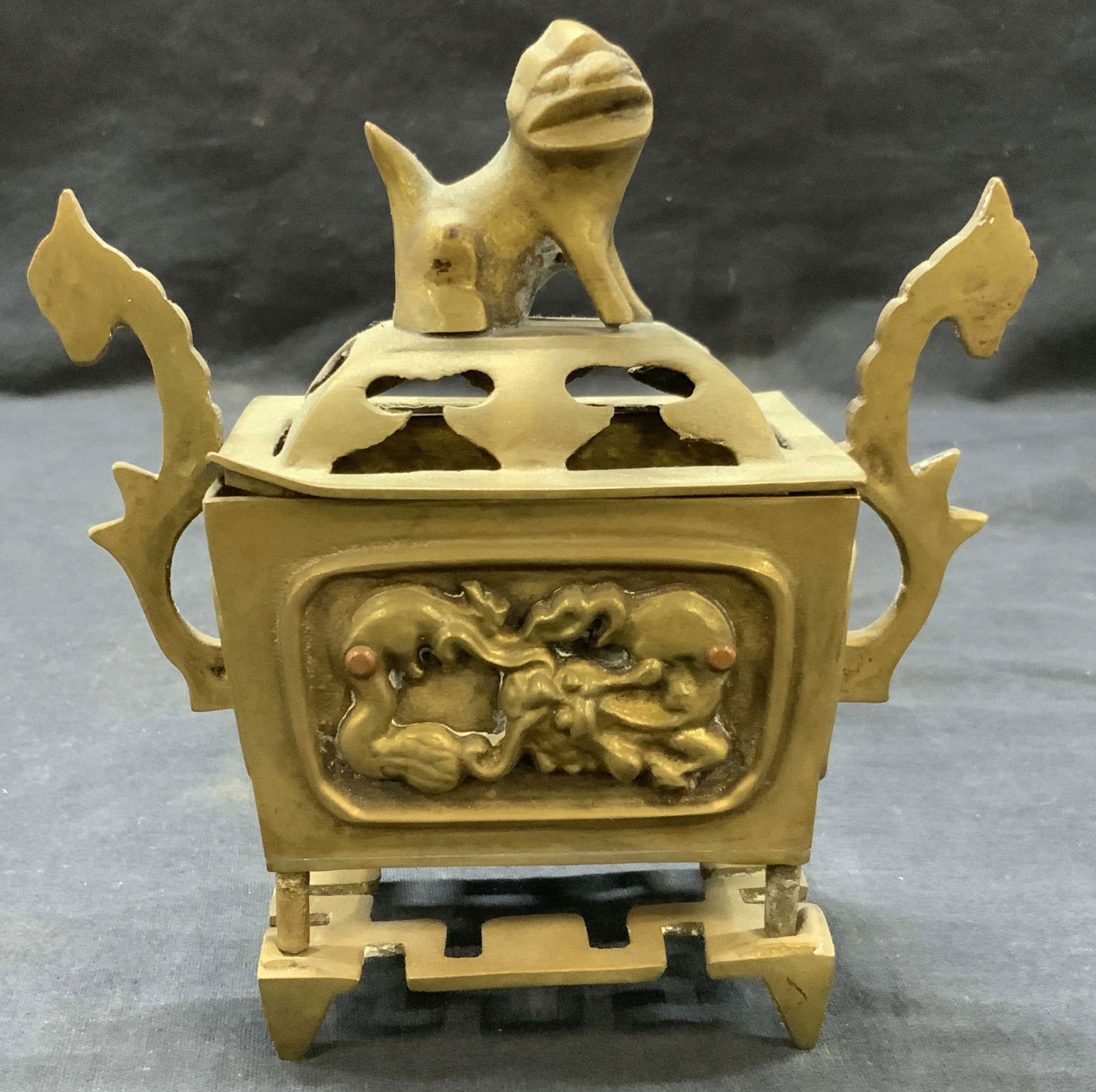 Vintage Stamped Brass  Asian Fu Dog Censer (1 of 11)