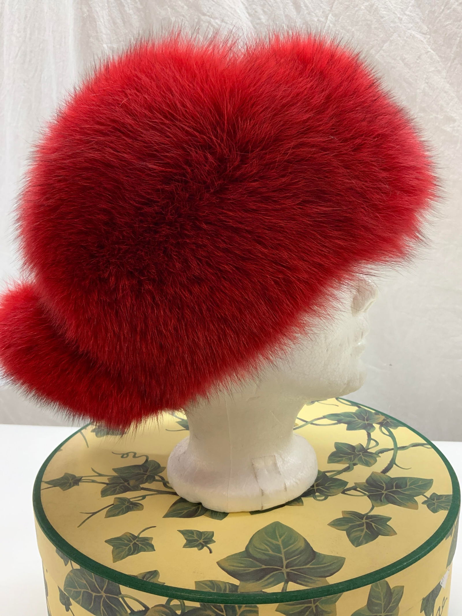 ABC FUR Dyed Red Fox Fur Quilted Leather Hat (1 of 10)