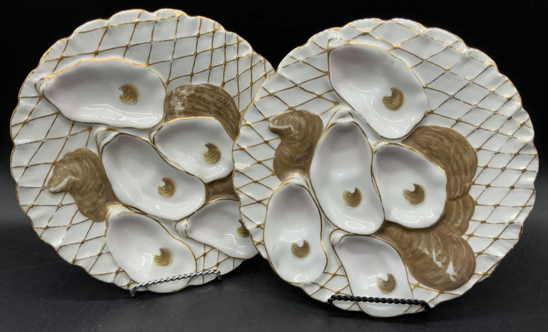 Pair Antique Limoges Porcelain Oyster Plates (1 of 11)