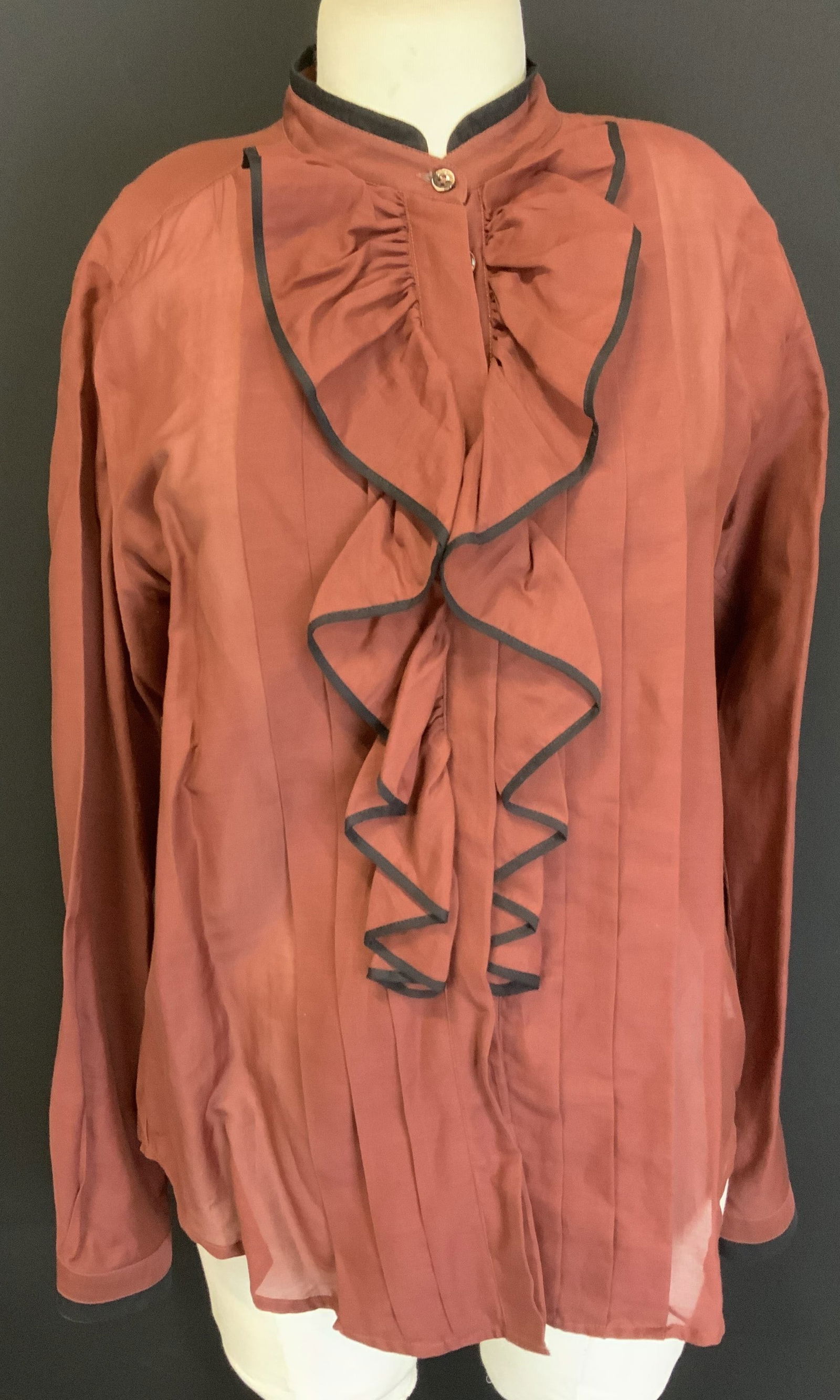 ETRO Burgundy Cotton/Silk Ruffle Top, Italy (1 of 7)