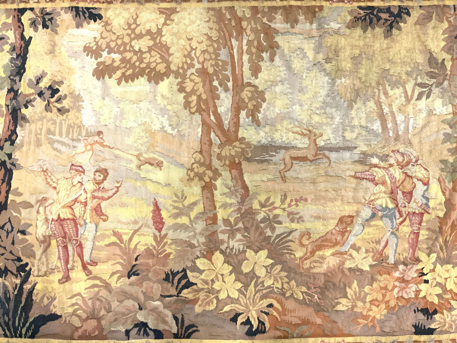 Vntg FRENCH WOVEN WALL TAPESTRY STAG HUNT (1 of 6)
