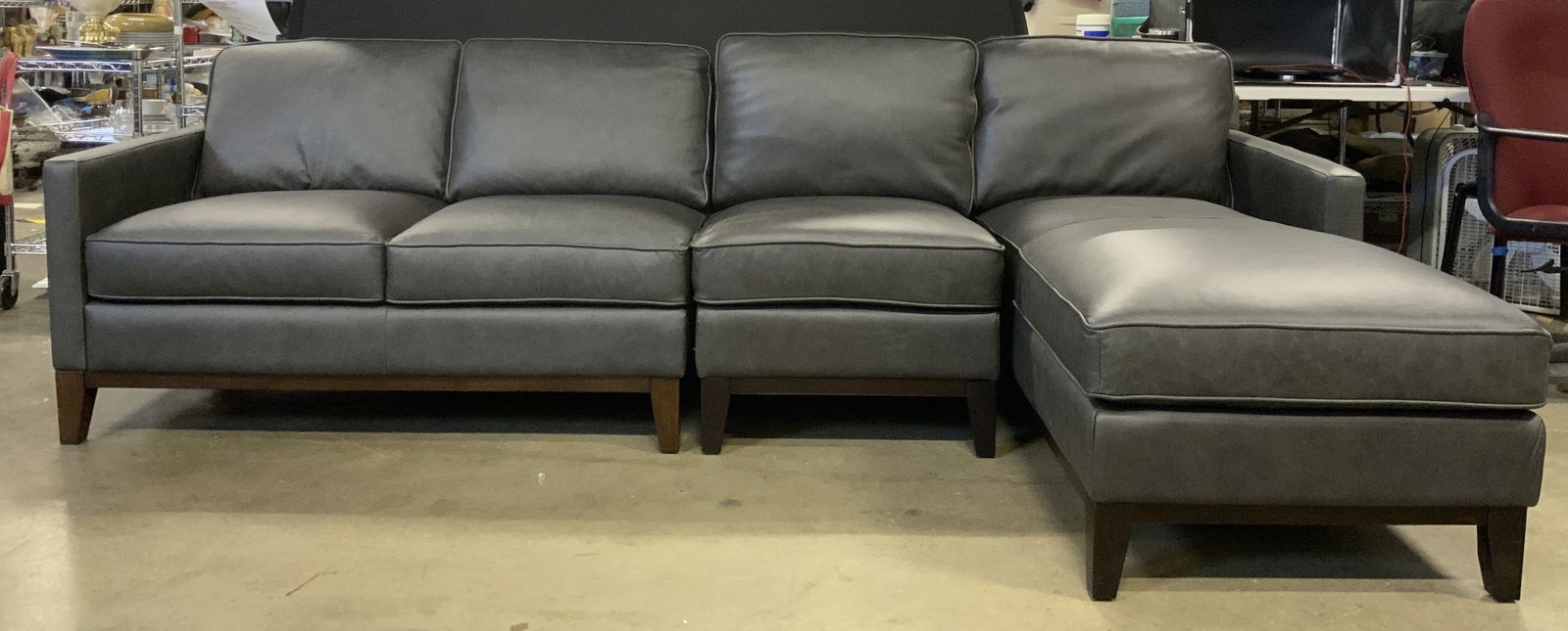 Country Willow Leather 3pc Sectional Charcoal Grey (1 of 8)