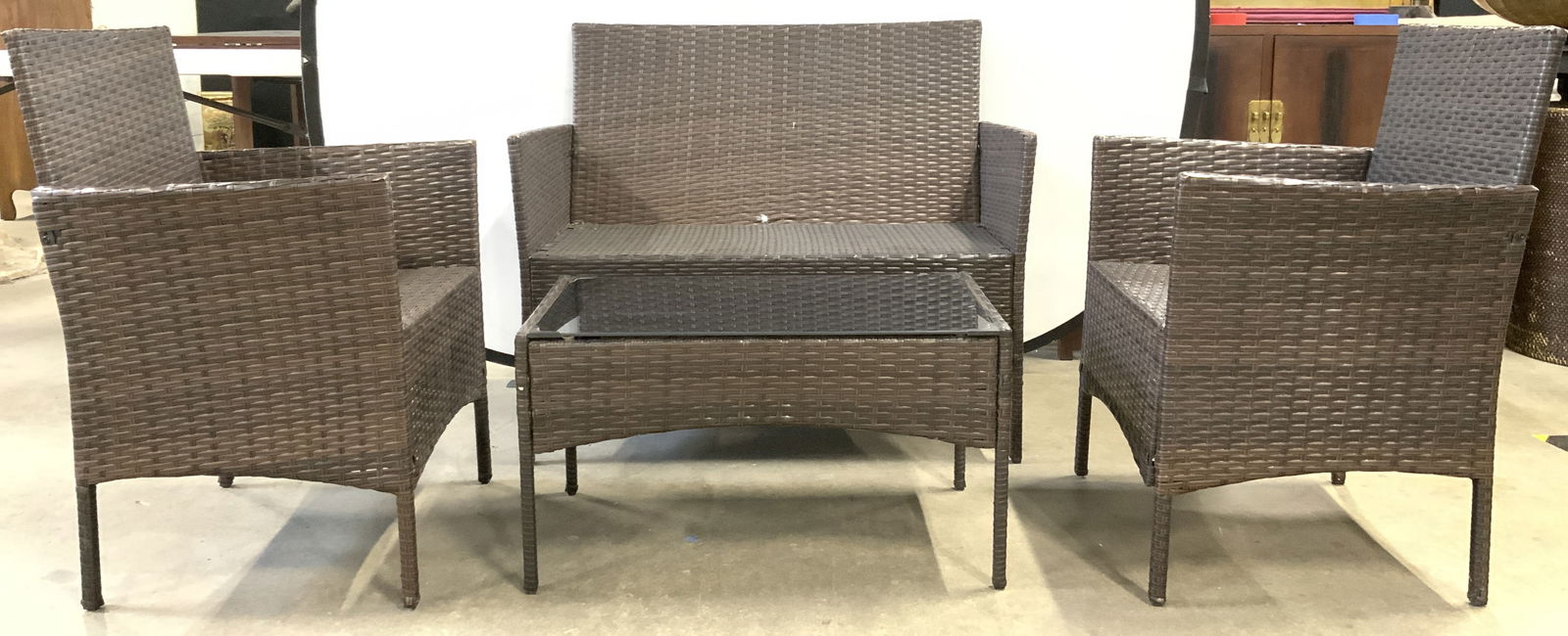 Set 4 Woven Patio Furniture Brown (1 of 8)