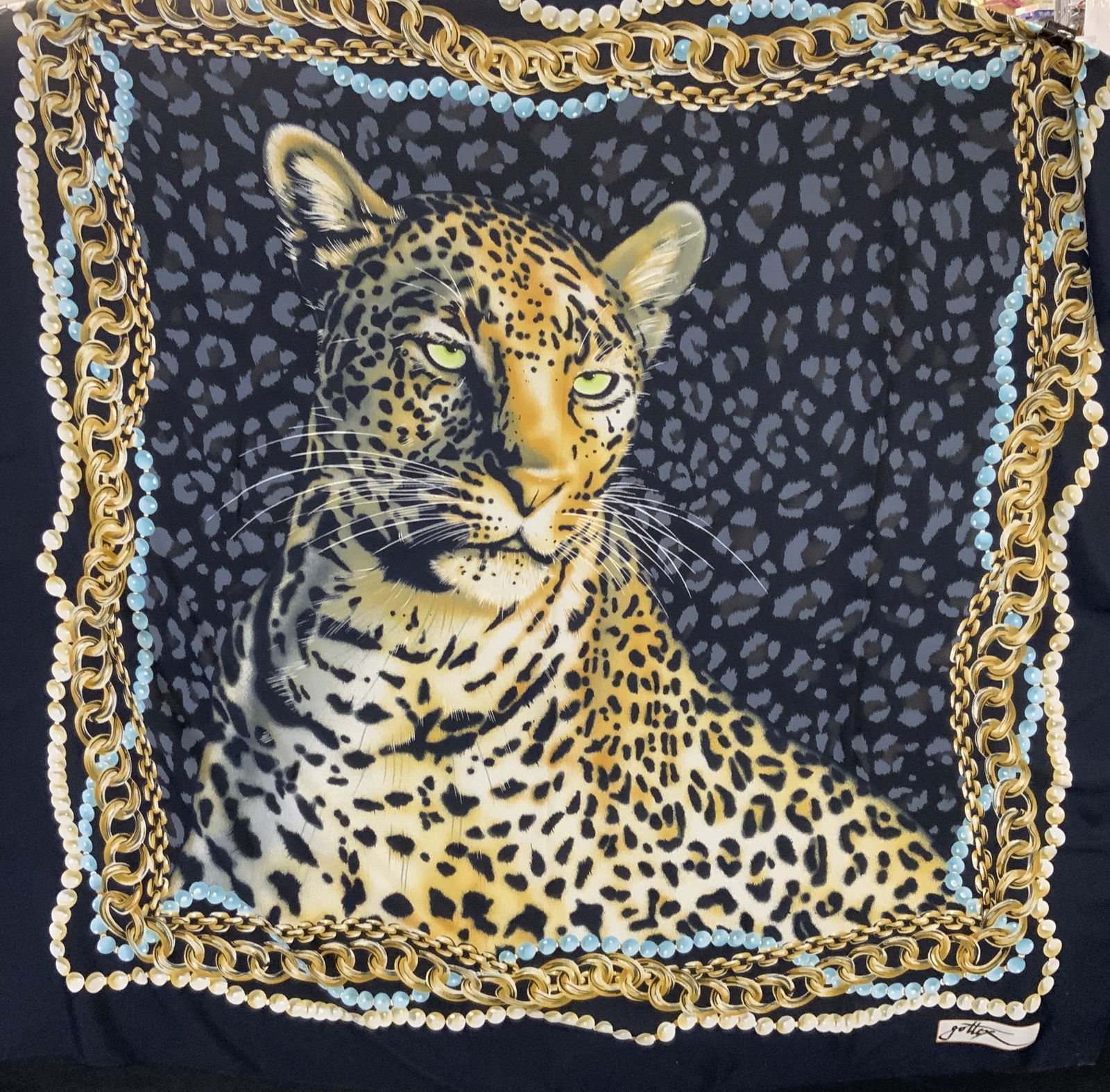 Gottex Signed Silk Jaguar/Animal Print Shawl 5 ft (1 of 6)