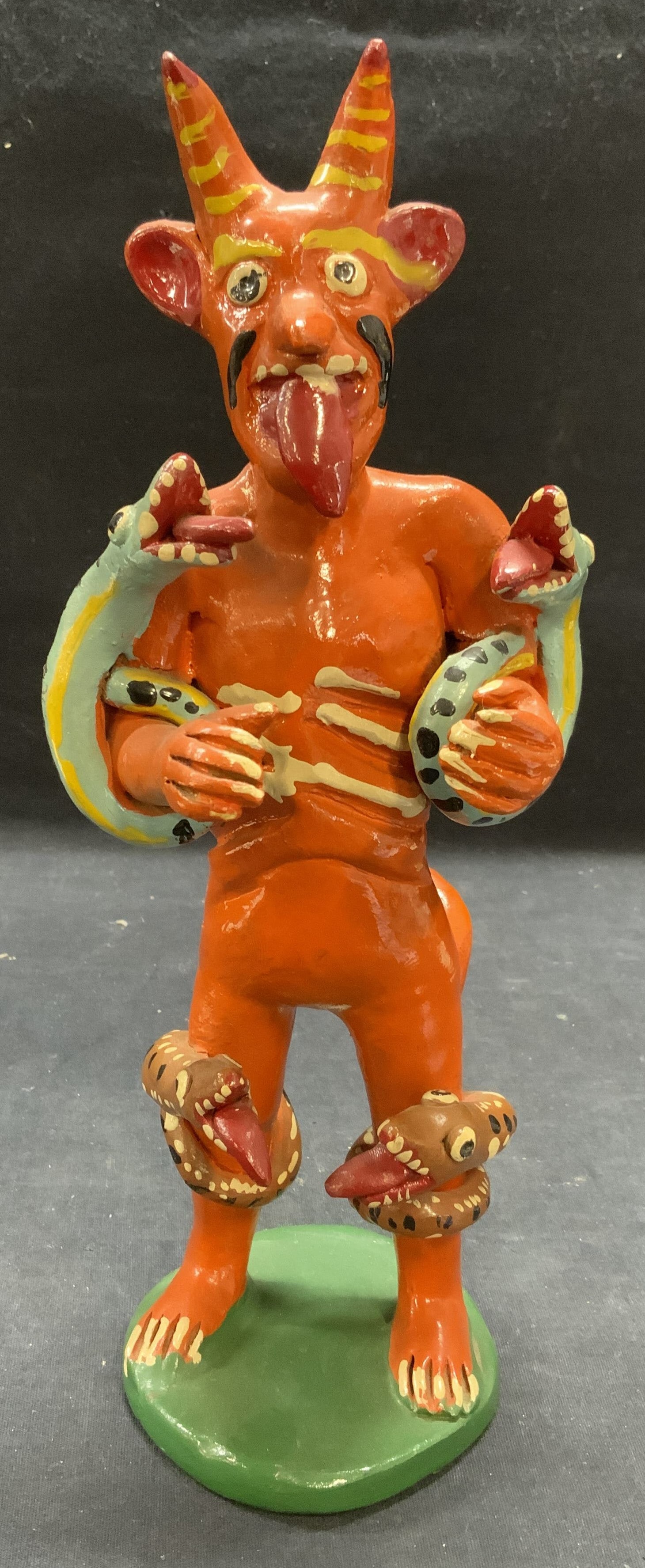 Folk Art Handmade Ceramic Devil & Snake Figural (1 of 6)