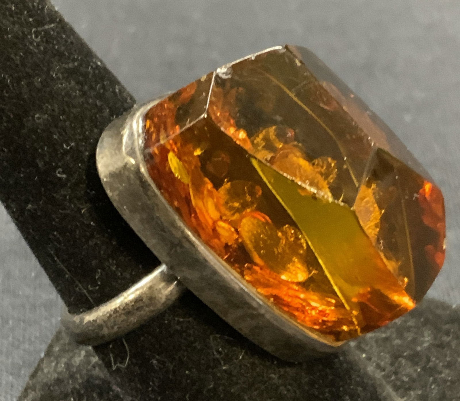 Vintage Sterling Silver Amber Tn Cocktail Ring (1 of 6)