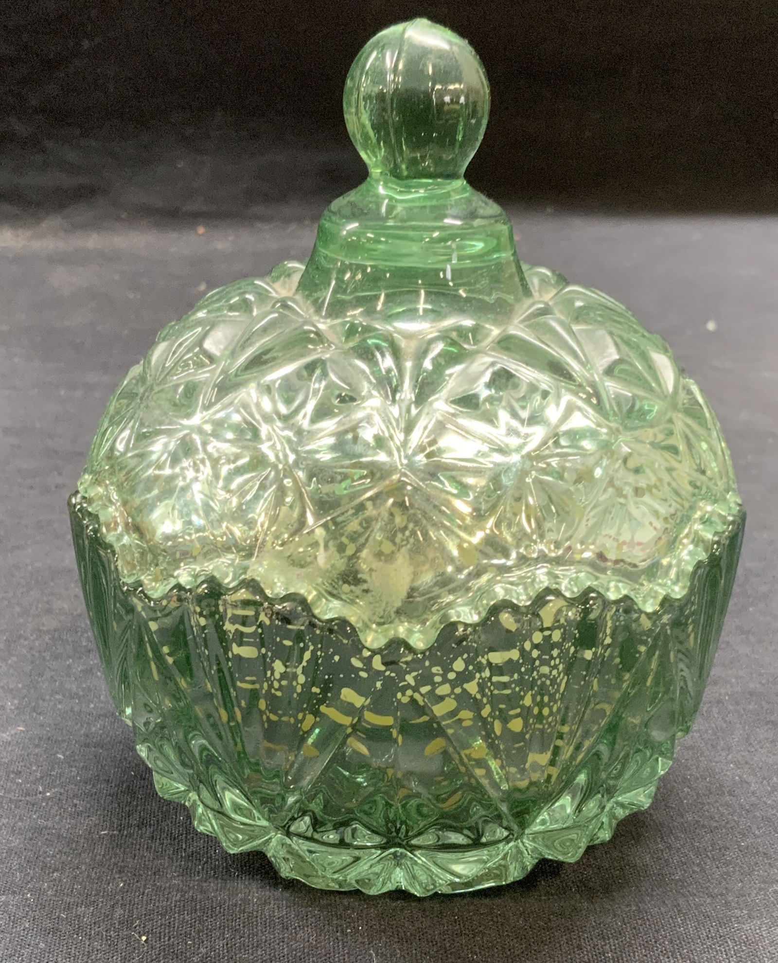 Iridescent Green Glass Candle Holder Jar (1 of 6)