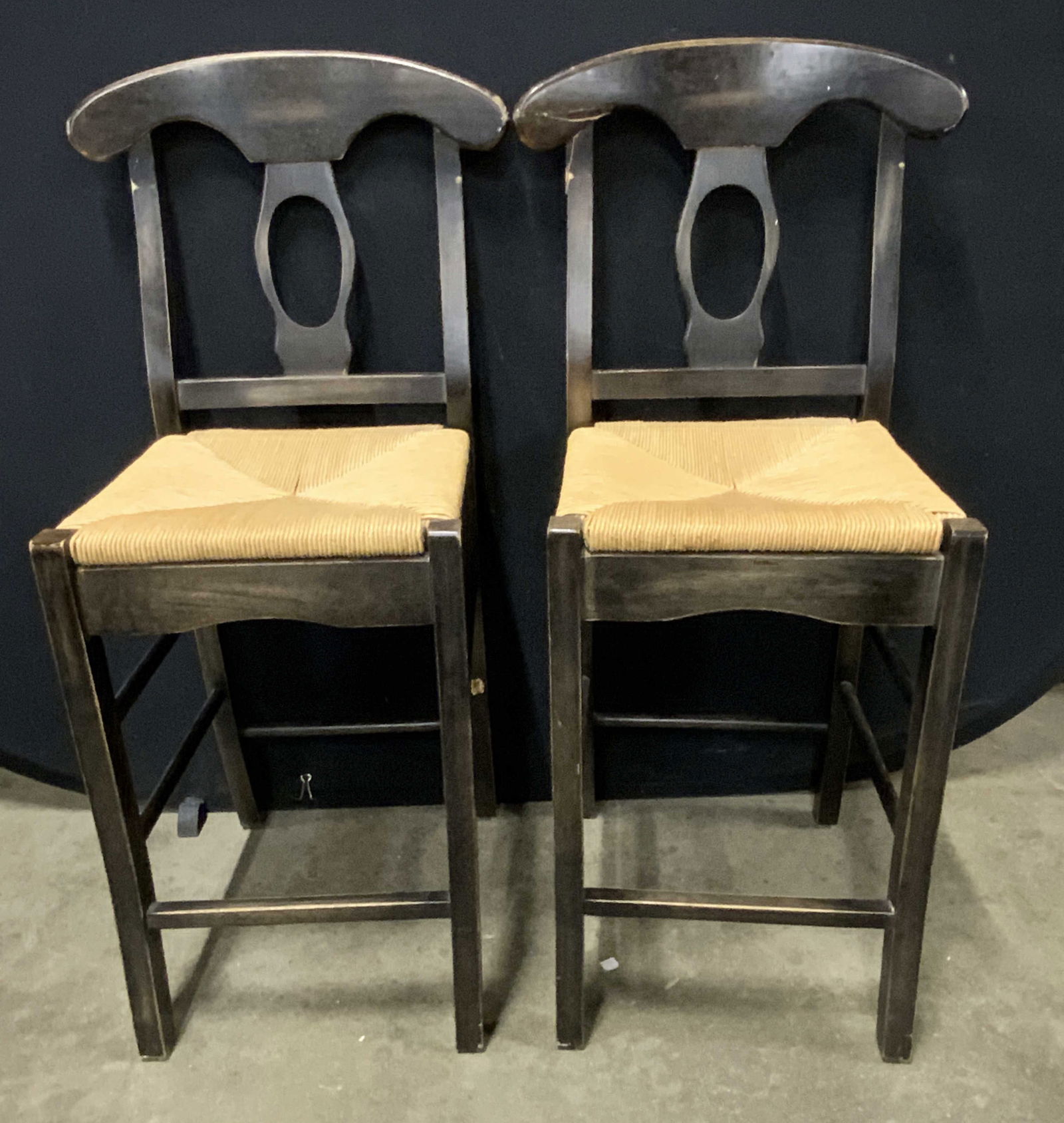 Pair Rush Seat Wooden Counter Chairs (1 of 9)