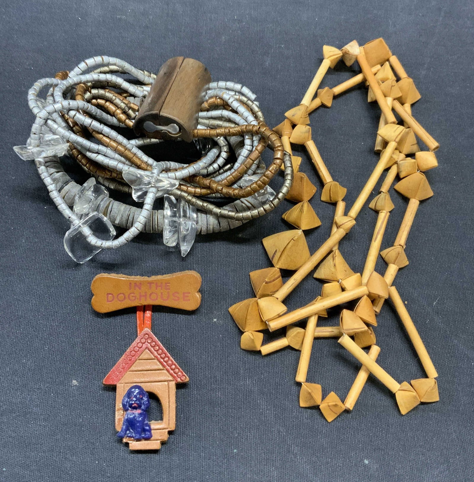Lot 3 Jewelry, Beaded Necklace, Doghouse Brooch, + (1 of 7)