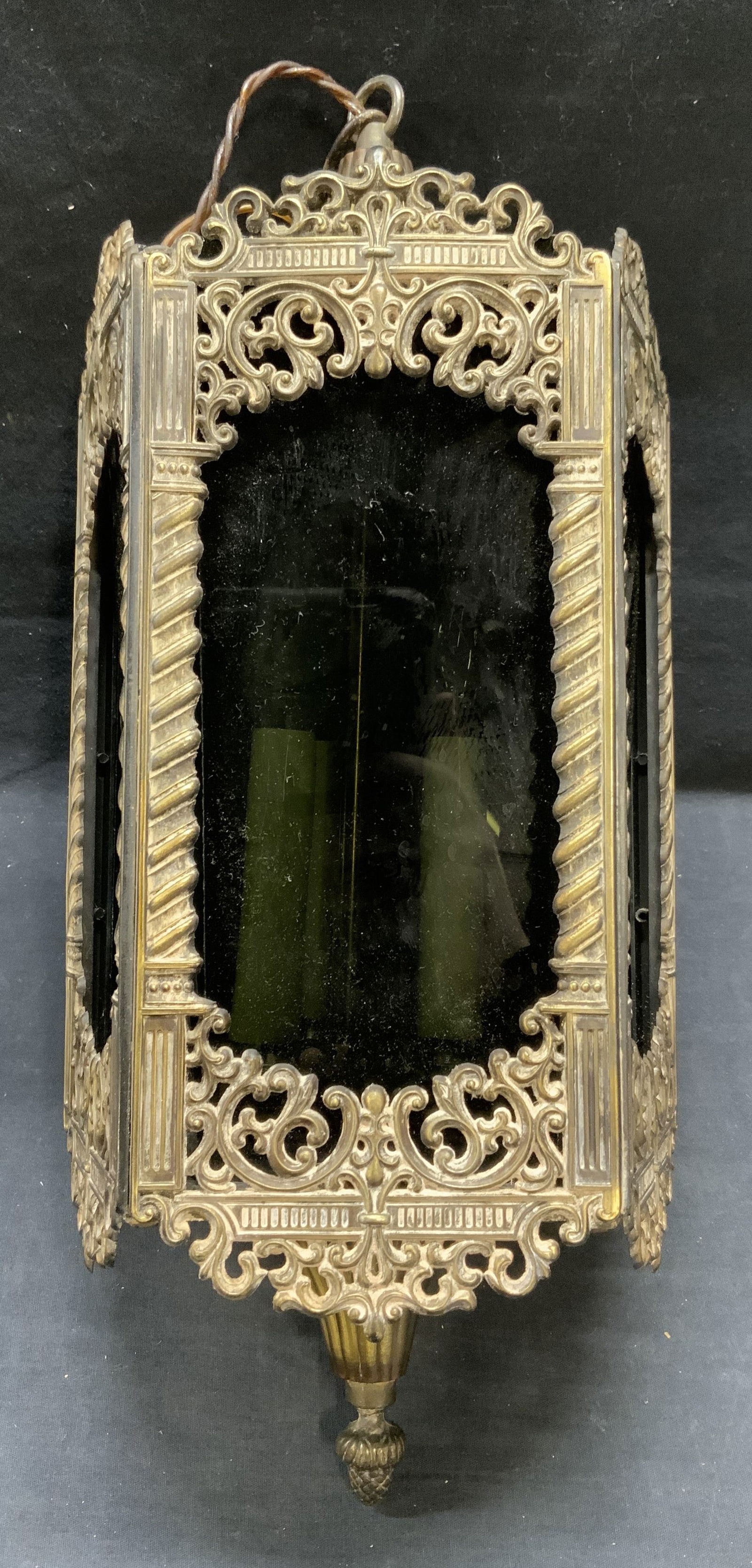 Vtg Gilt Metal & Glass Pendant Light Fixture (1 of 6)