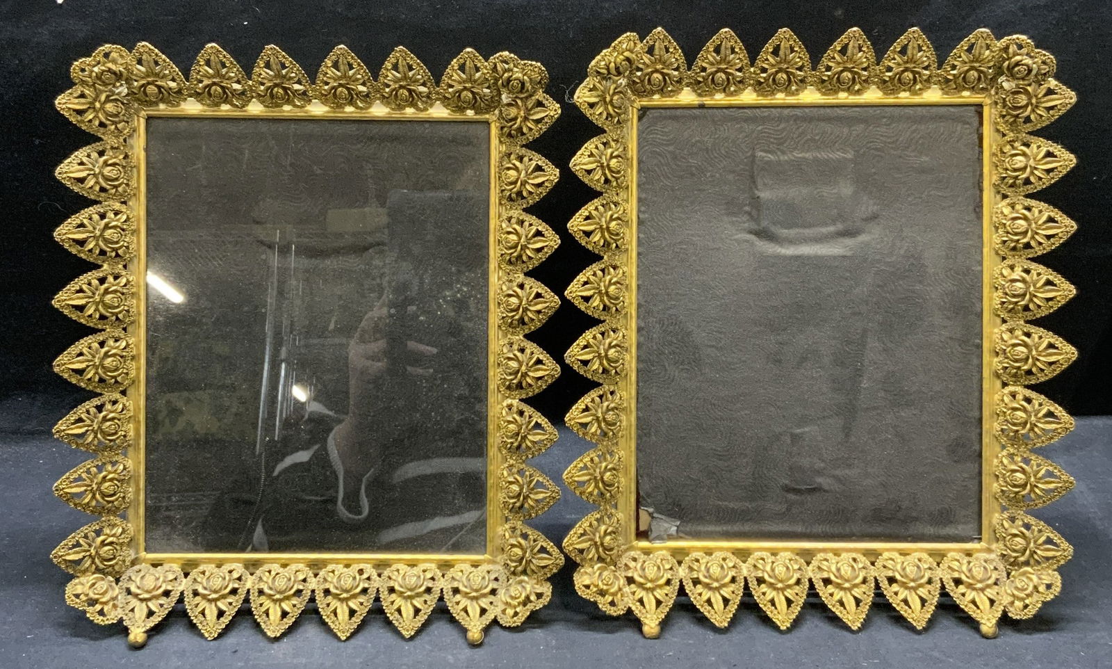 Pair Vintage Heavy Brass Floral Picture Frames (1 of 8)