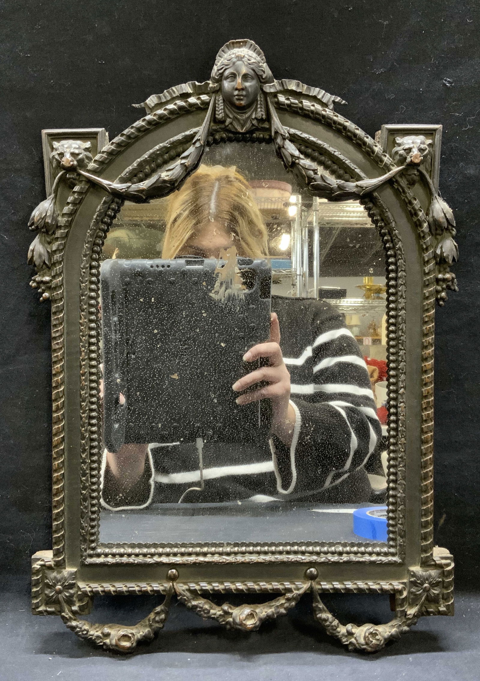 Vintage Metal & Wood Hanging Wall Mirror (1 of 7)