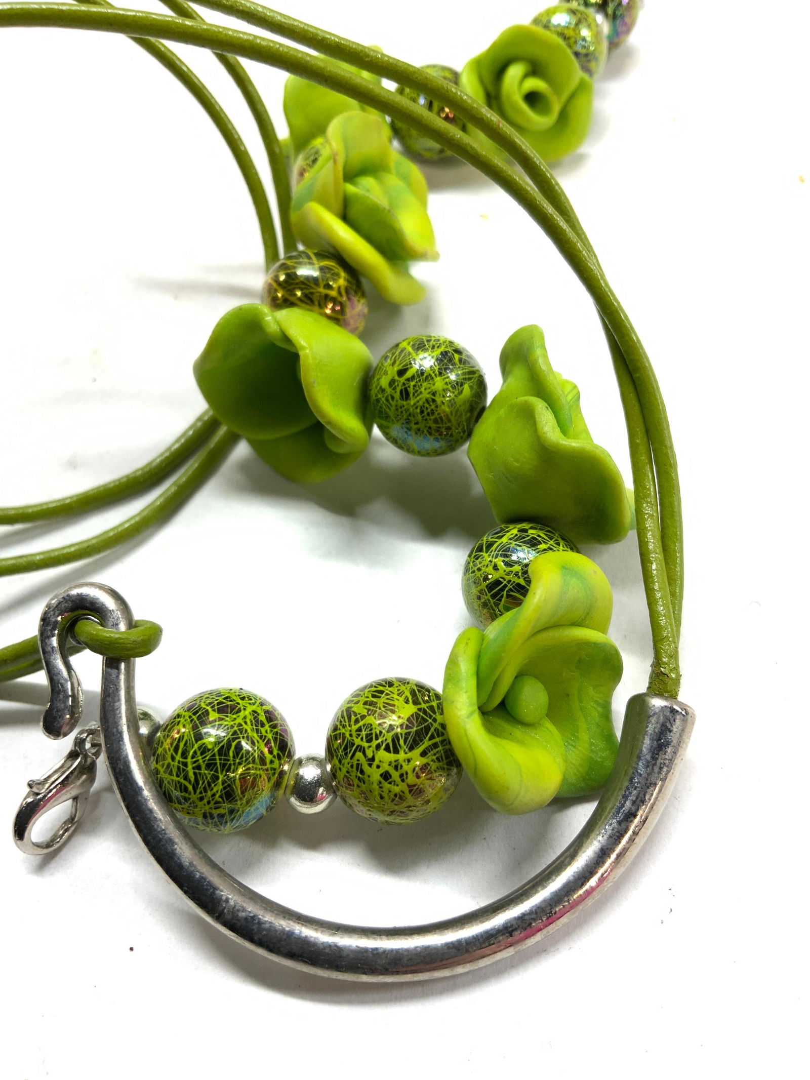 Chunky Flower Bracelet, Cord Necklace, 2 Jewelry (1 of 6)