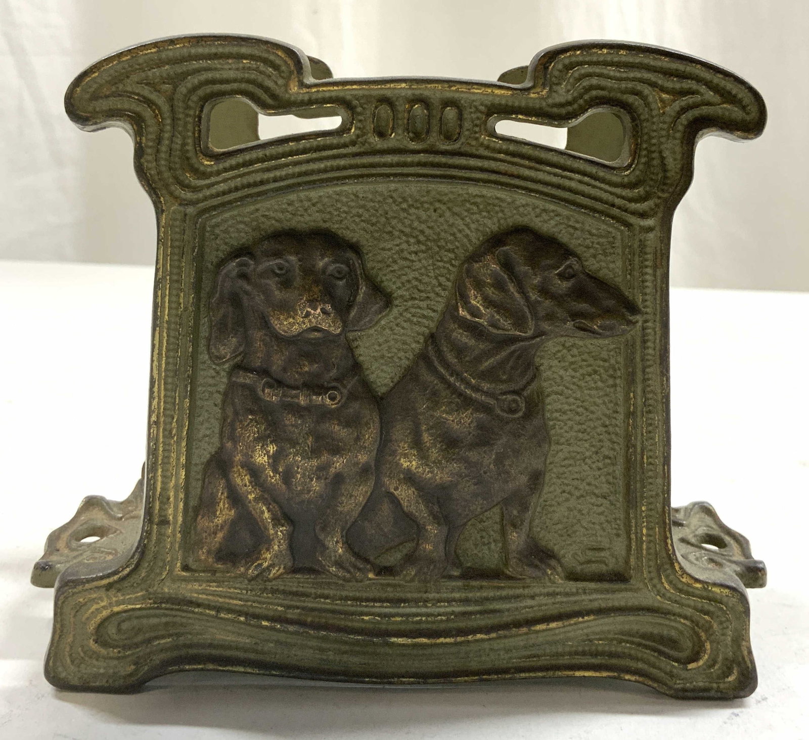 Vintage Brass Napkin Holder W Dog Figurals (1 of 7)