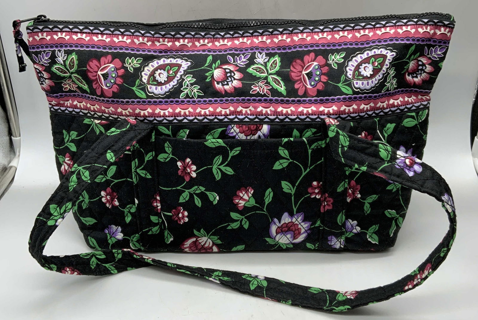 Black Floral Print Quilted Fabric Handbag (1 of 6)