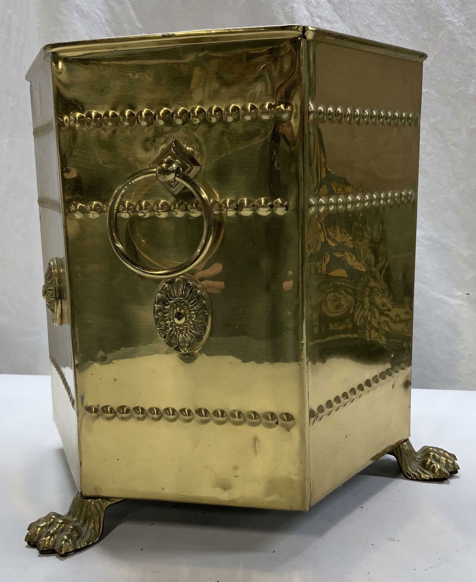 Lion Claw Foot Brass Wood Receptacle w Iron Insert (1 of 11)