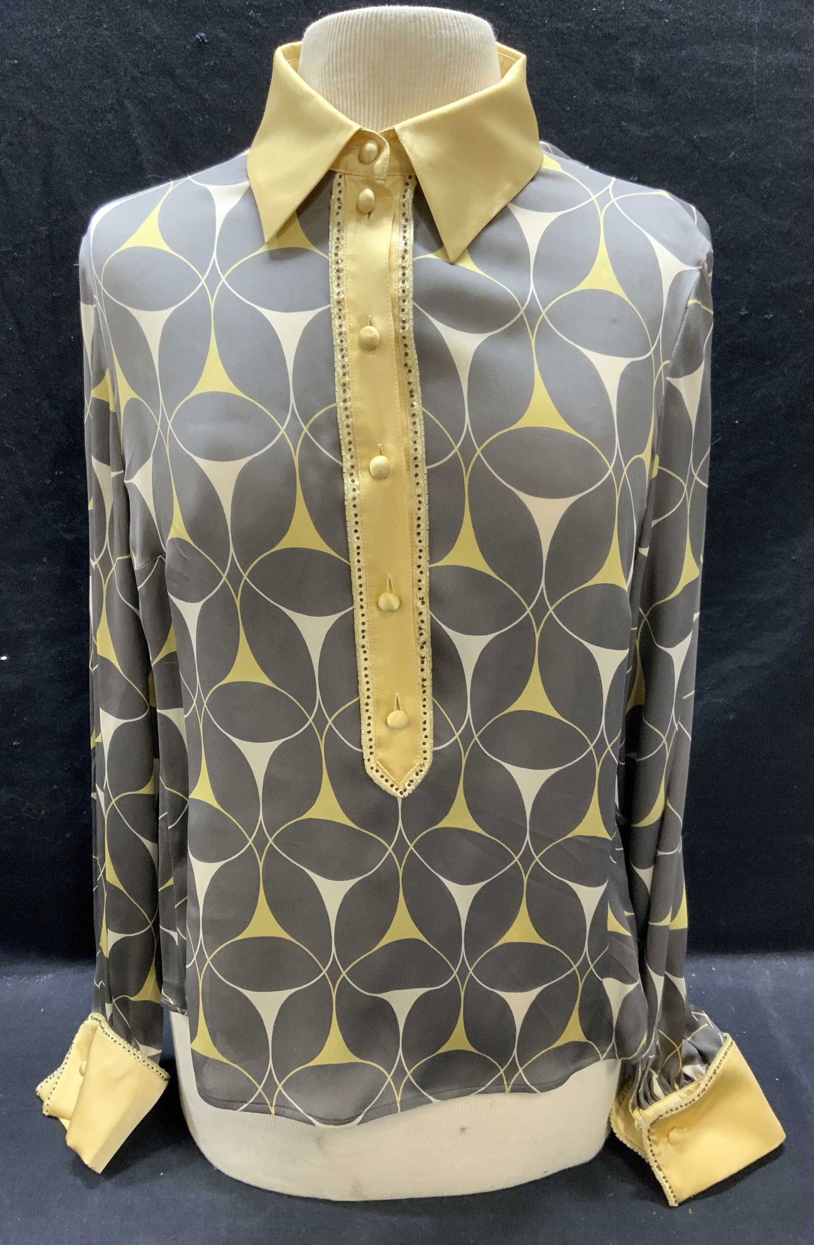 Louis Feraud Gray Patterned Silk Top (1 of 7)