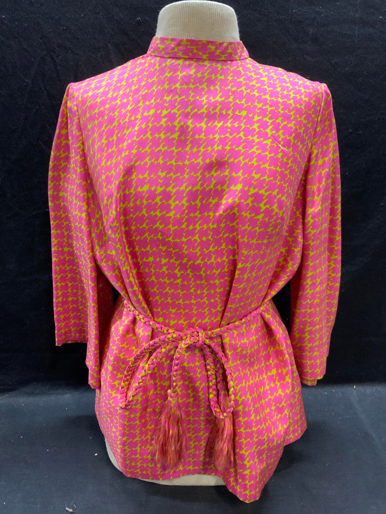 Pink Graphic Print Silk Belted Top (1 of 7)