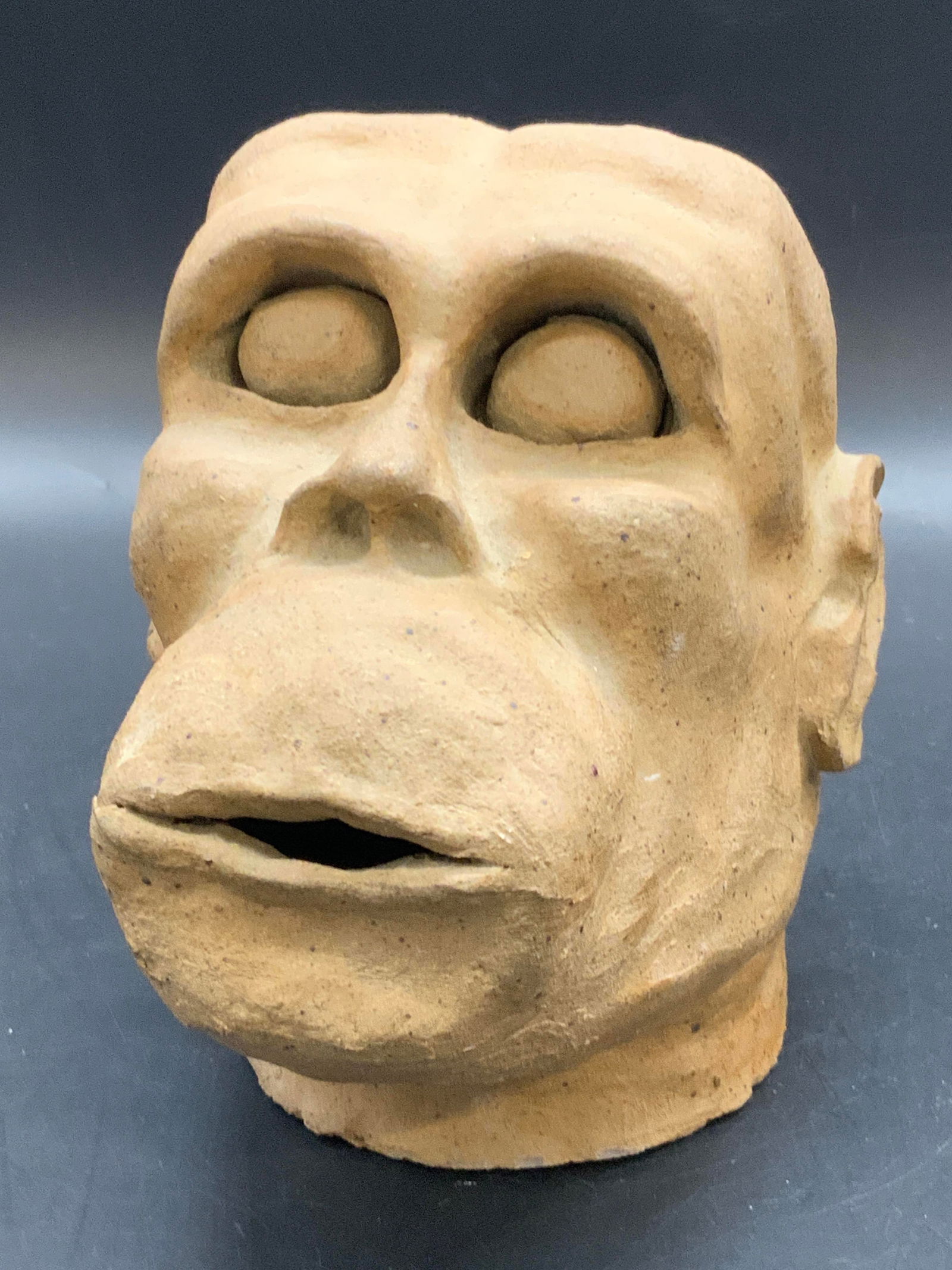 Handmade Textured Pottery Monkey Head Bust (1 of 8)