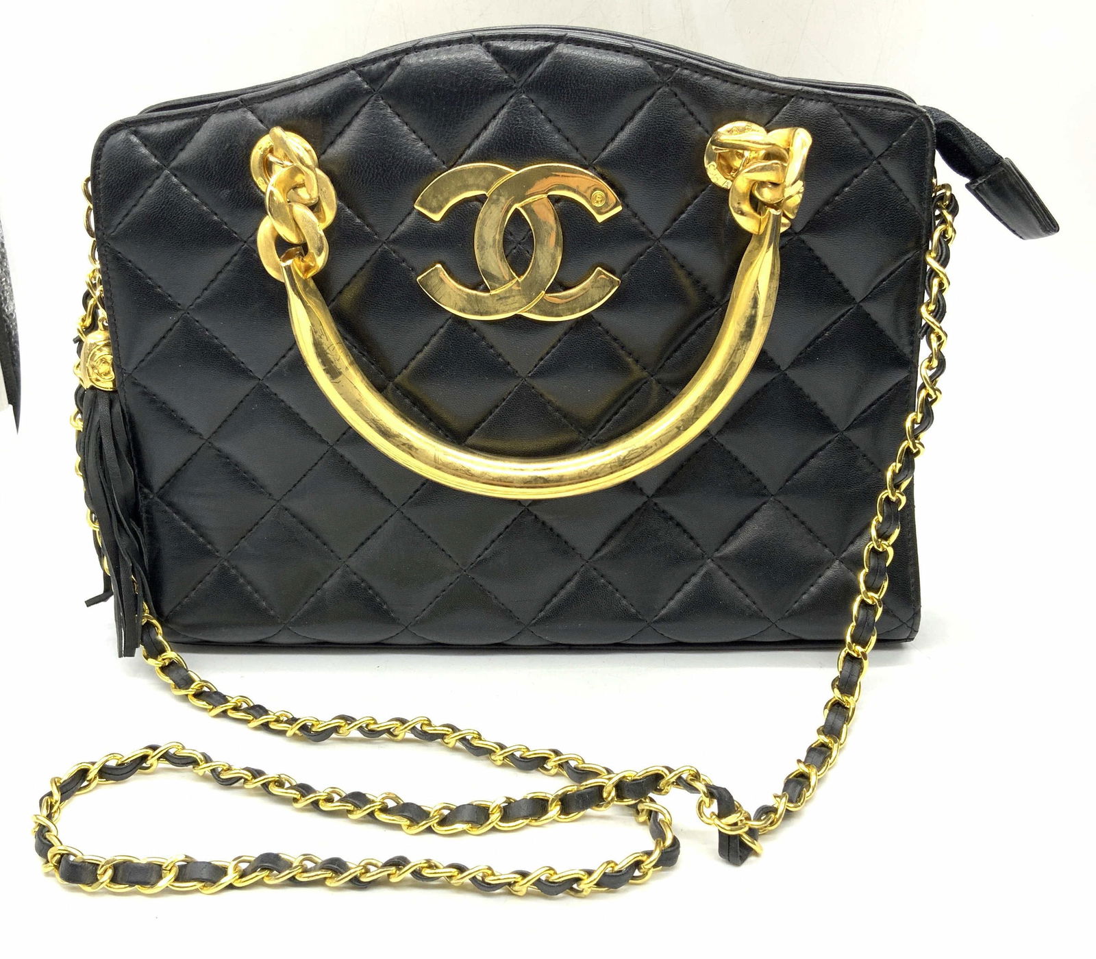 CHANEL STYLE CC Logo Leather Bag, Tassel Zipper (1 of 14)