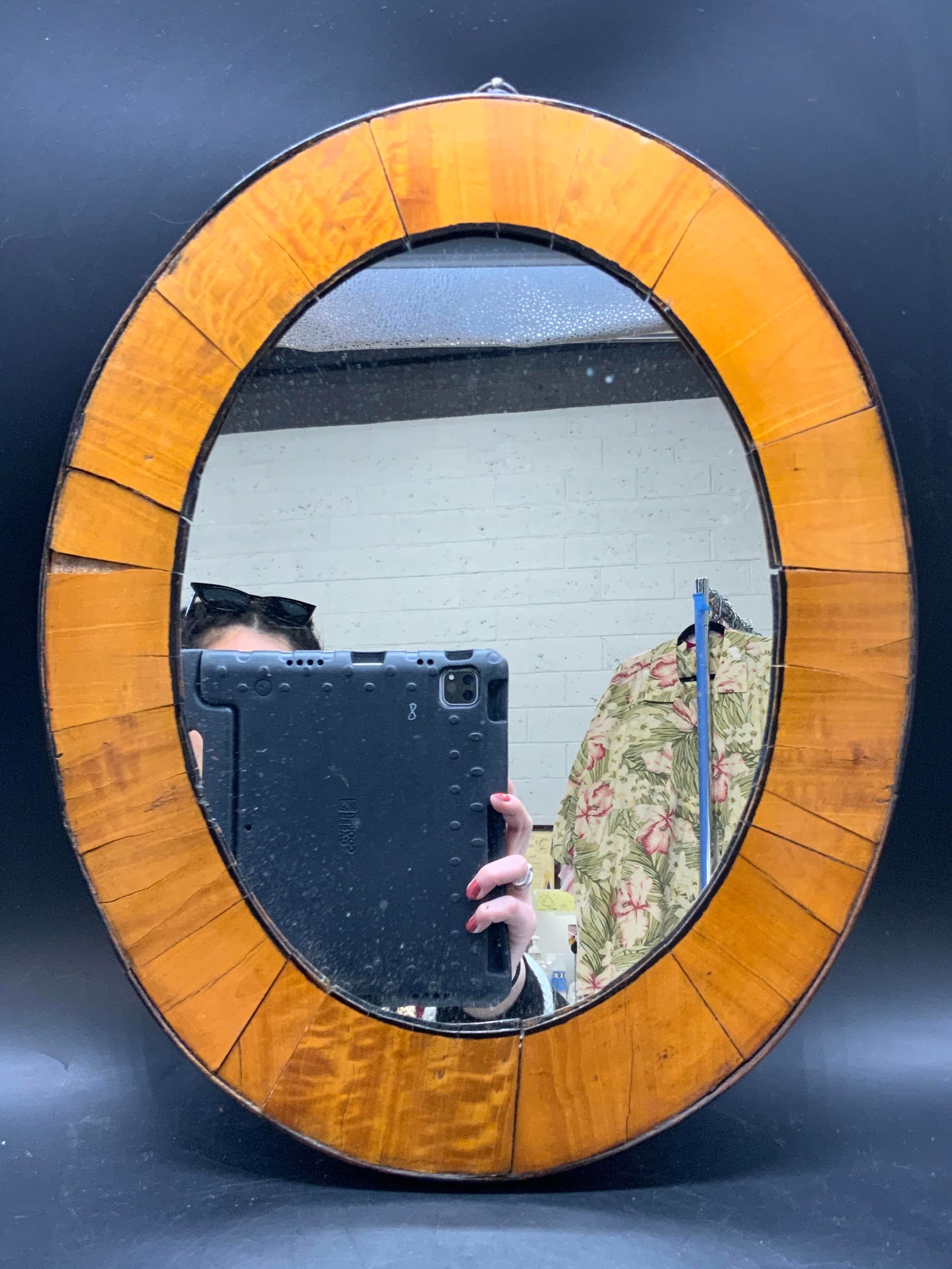 Vintage Wooden Oval Wall Mirror (1 of 7)