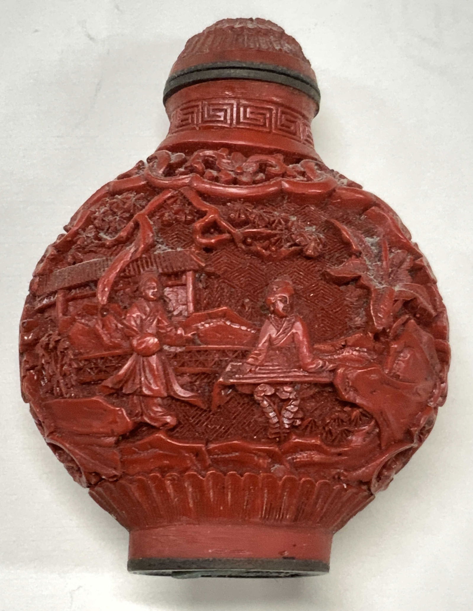 Cinnabar Style Carved Asian Snuff Bottle (1 of 7)