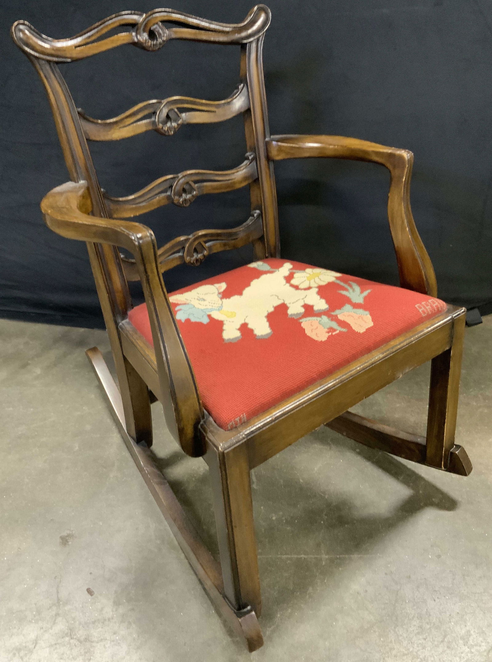 Vntg Brads Chair Handmade Needlepoint Rocking Chair Auction