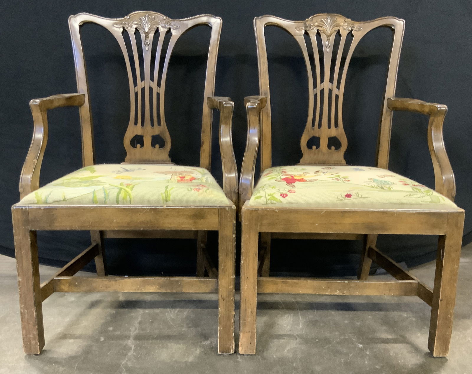 Pair Vintage Handmade Needlepoint Child Chairs (1 of 18)