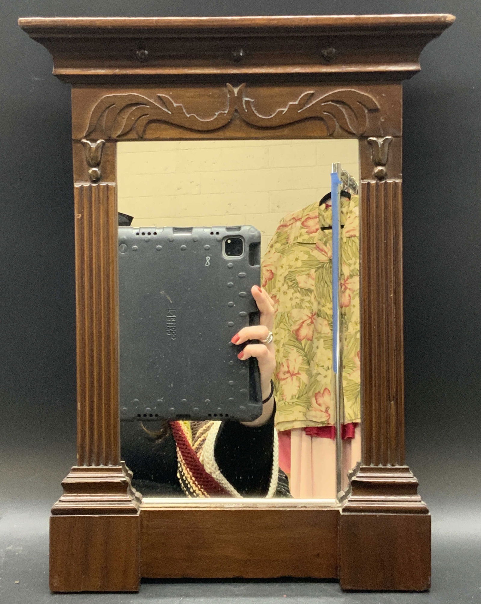 Vintage Rectangular Form Carved Wood Frame Mirror (1 of 9)