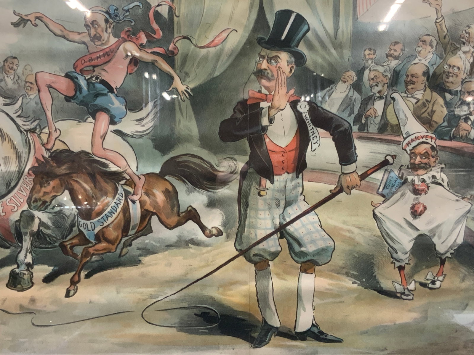 1895 Puck The Circus Has Come Political Cartoon: Copyright 1895 J. Ottoman lith co. Puck Bldg Ny. marked Puck on upper margin and lower reads The Circus has comes. The new ringmaster gentlemen of the audience, our great equestrian, the Senator, will