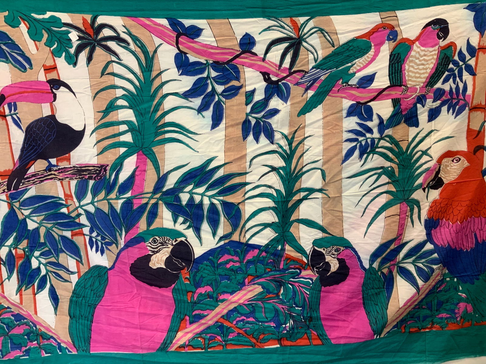 HANDBLOCK Tropical Bird Cotton Shawl, India (1 of 9)
