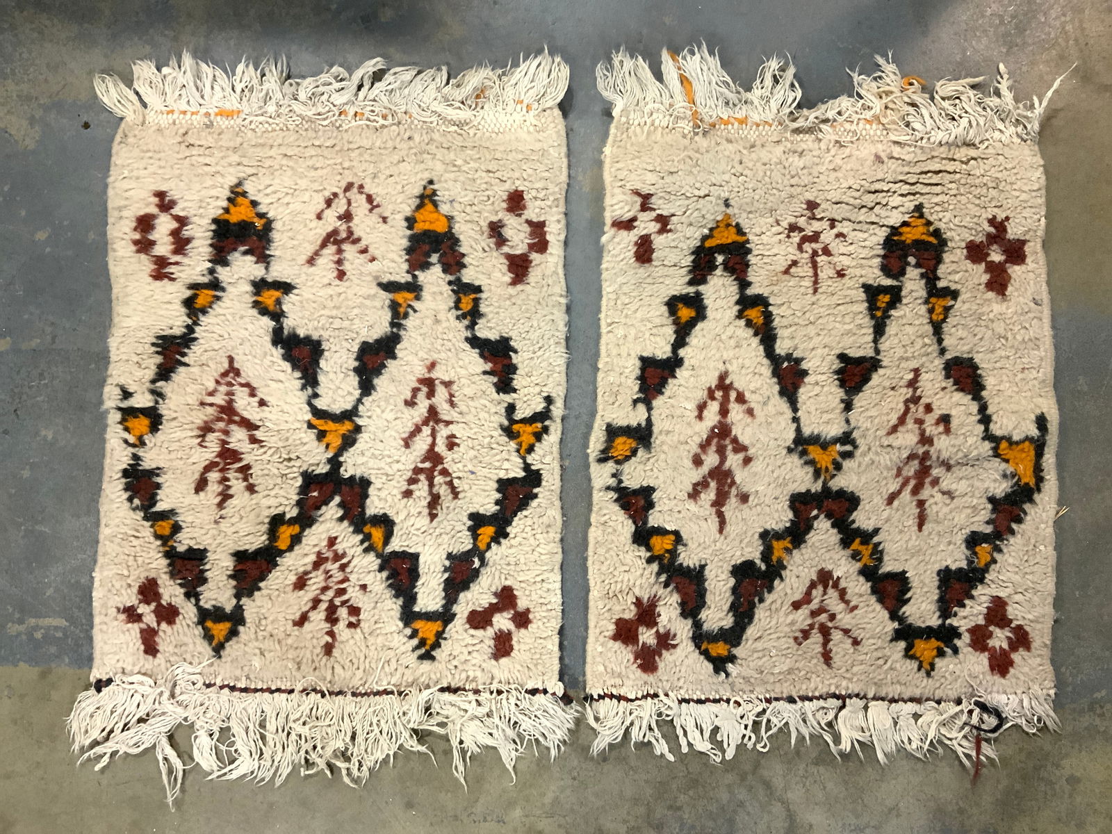 Pr Vintage Handmade Wool Tribal Fringed Rugs (1 of 6)