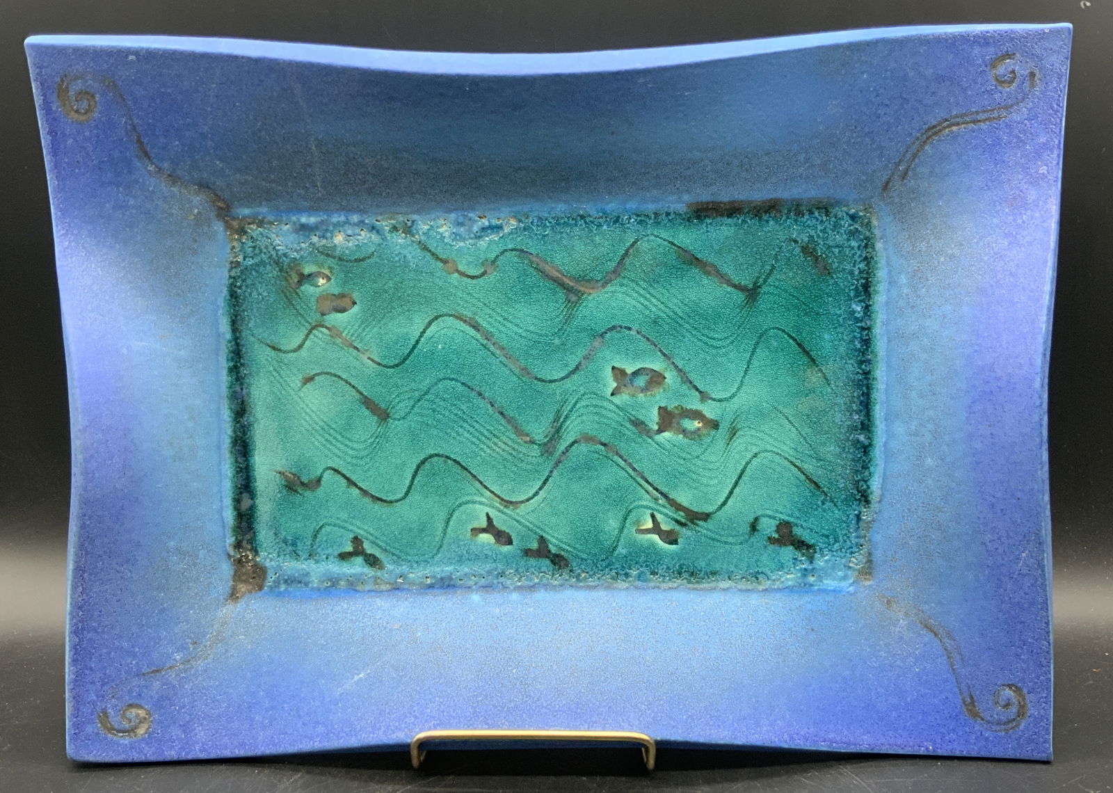 Handmade Artisan Pottery Platter W/ Aquatic Motif (1 of 14)