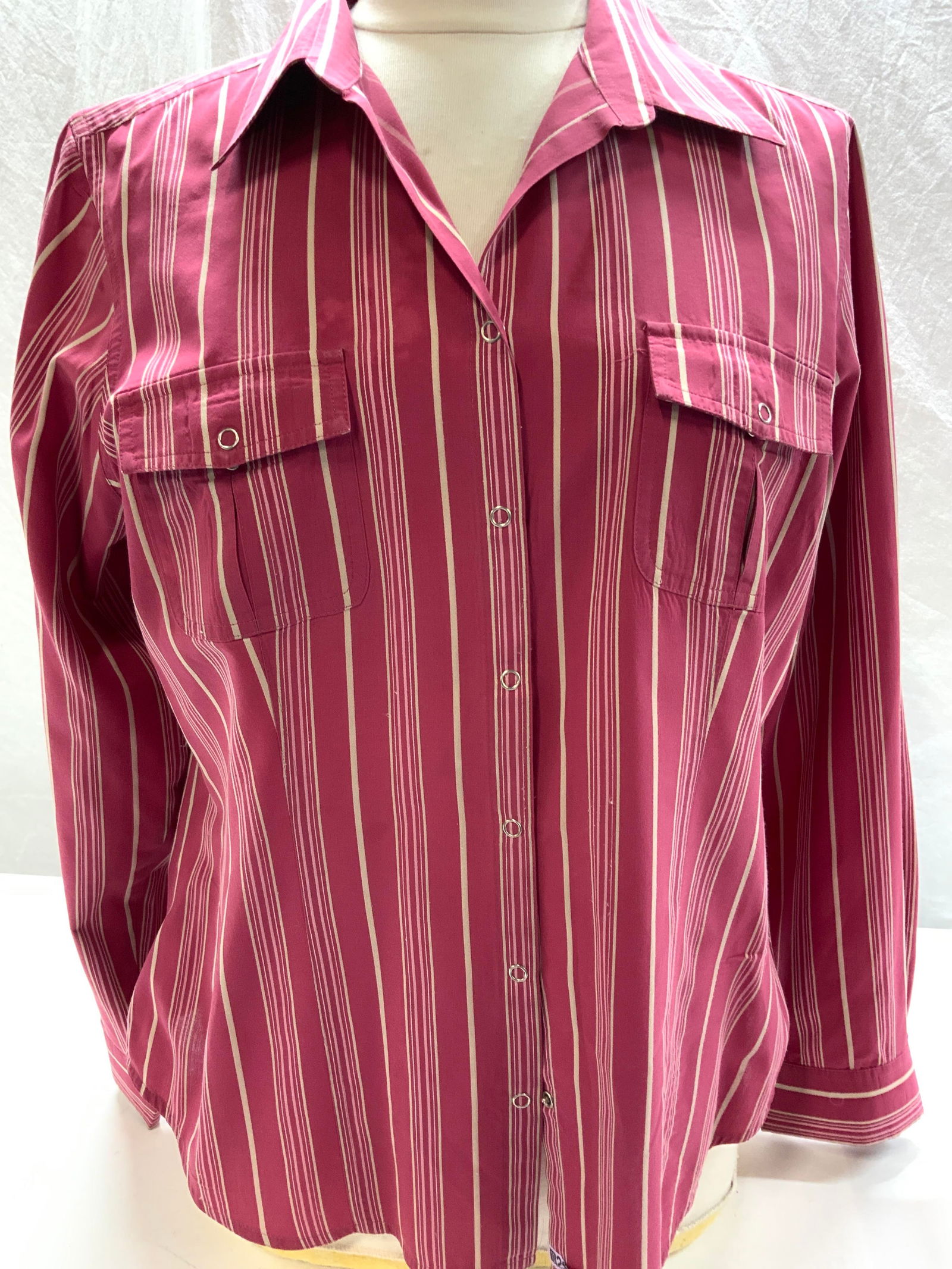 Pink Striped Cotton Shirt w Button Snaps (1 of 7)