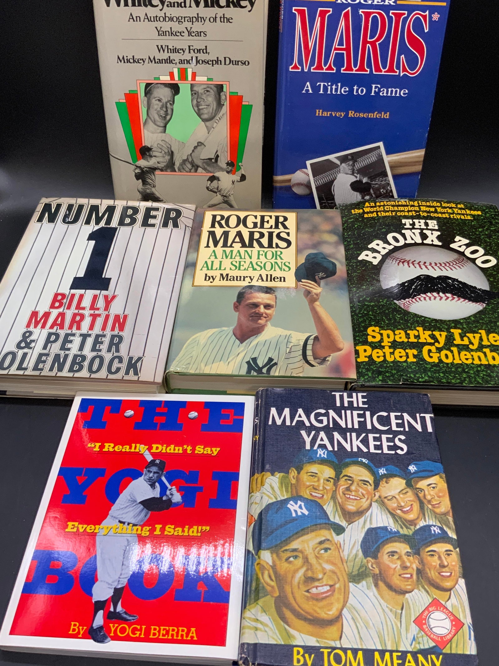 7 Sports Themed Baseball Books, Yogi Berra &more: Seven sports themed books focusing primarily on baseball or baseball players. Titles include Number 1, The Bronx Zoo, Whitey and Mickey, Roger Maris (First Edition), Maris: A Title to Fame, The Yogi B