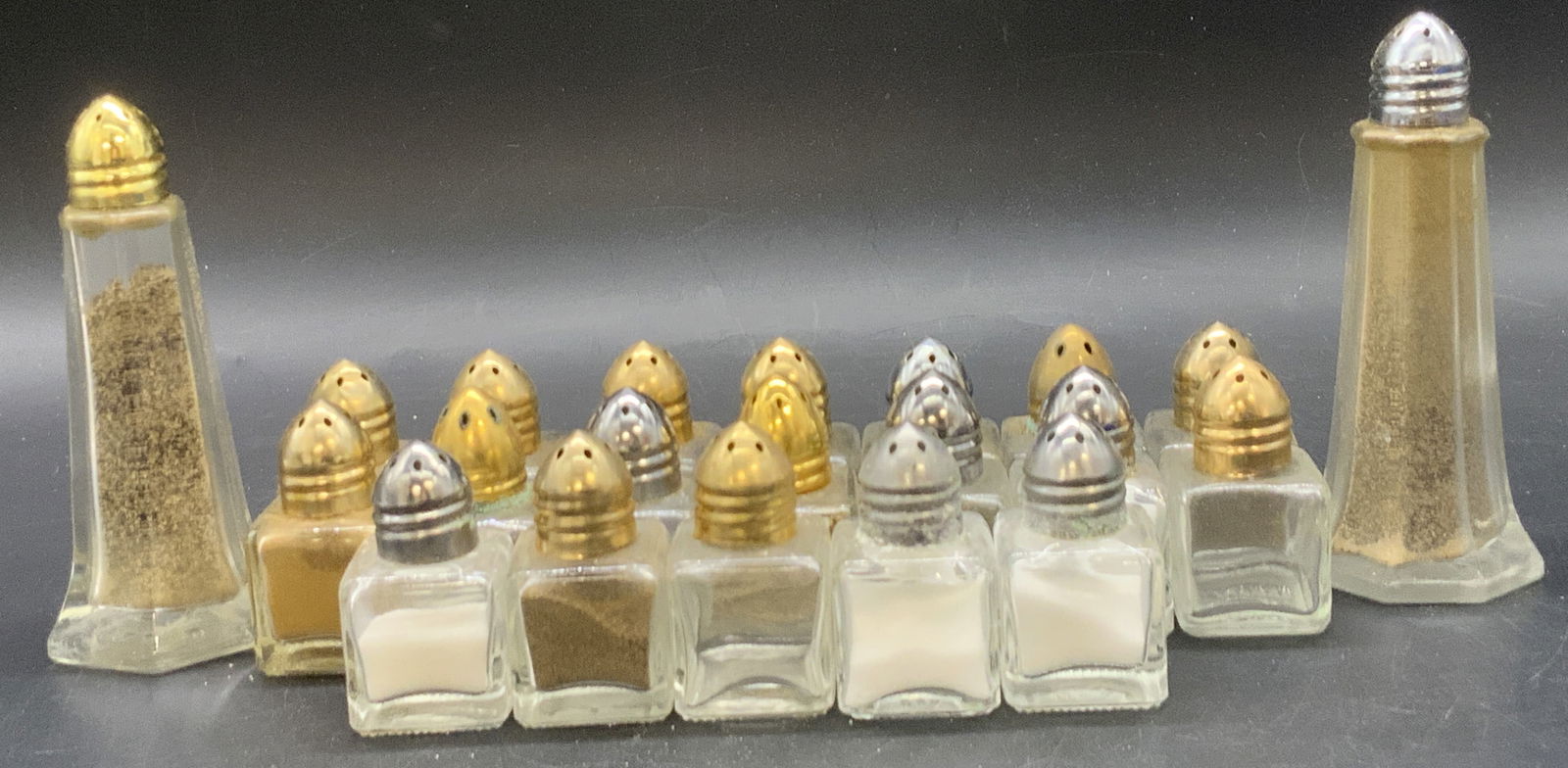Lot 21 Glass Salt & Pepper Shakers W/ Metal Lids (1 of 9)