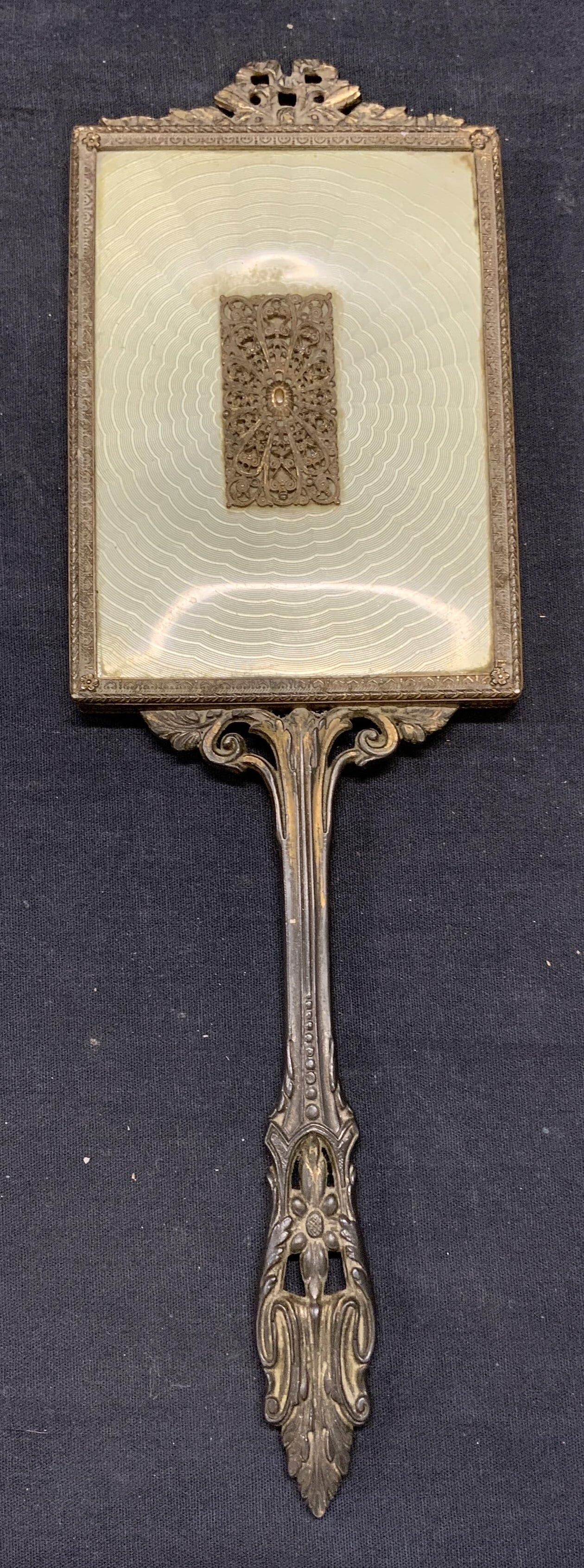 Vintage Gilt Enamel Vanity Hand Mirror 13.5in (1 of 6)