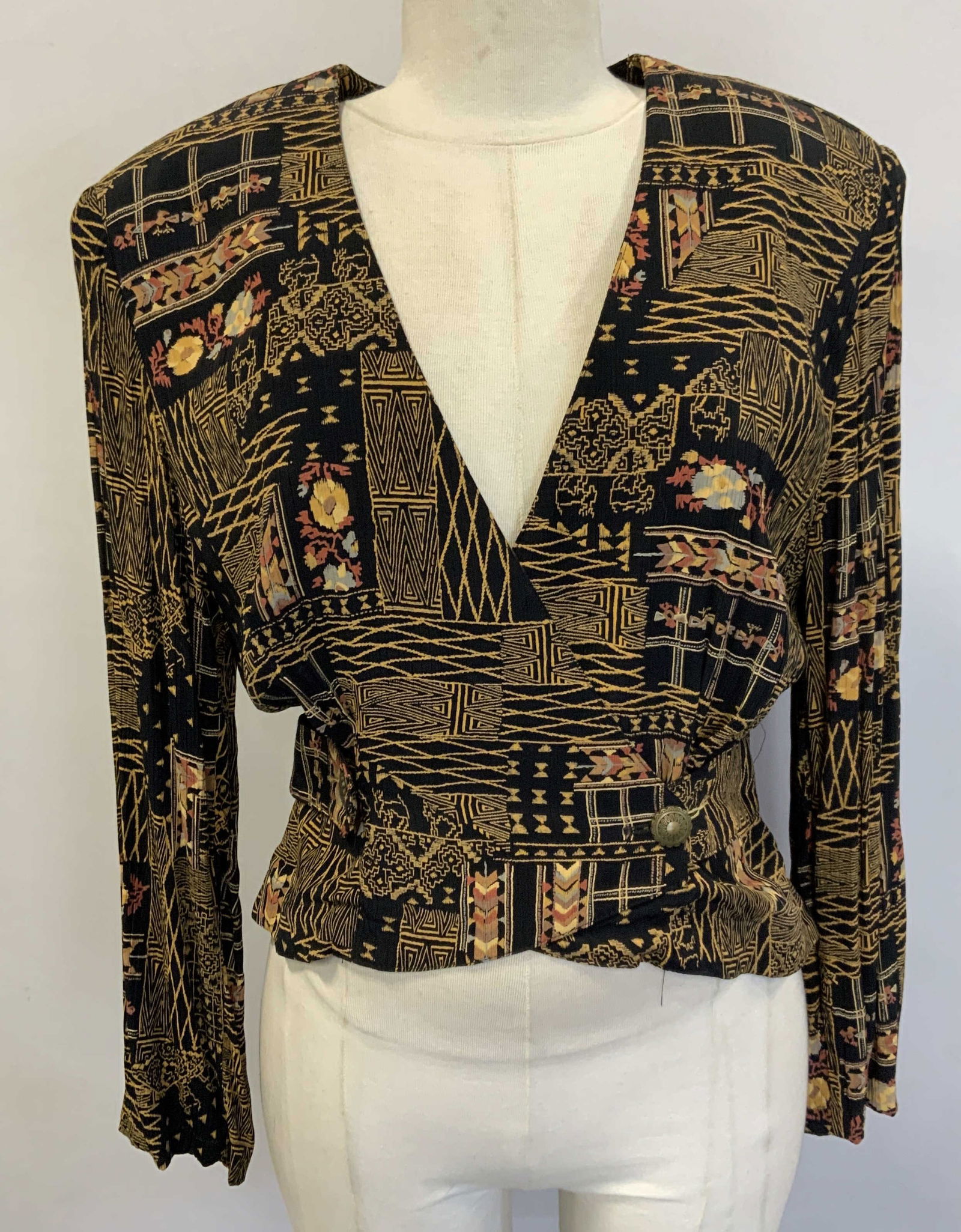 MDG Black & Brown Graphic Print Wrap Top (1 of 6)