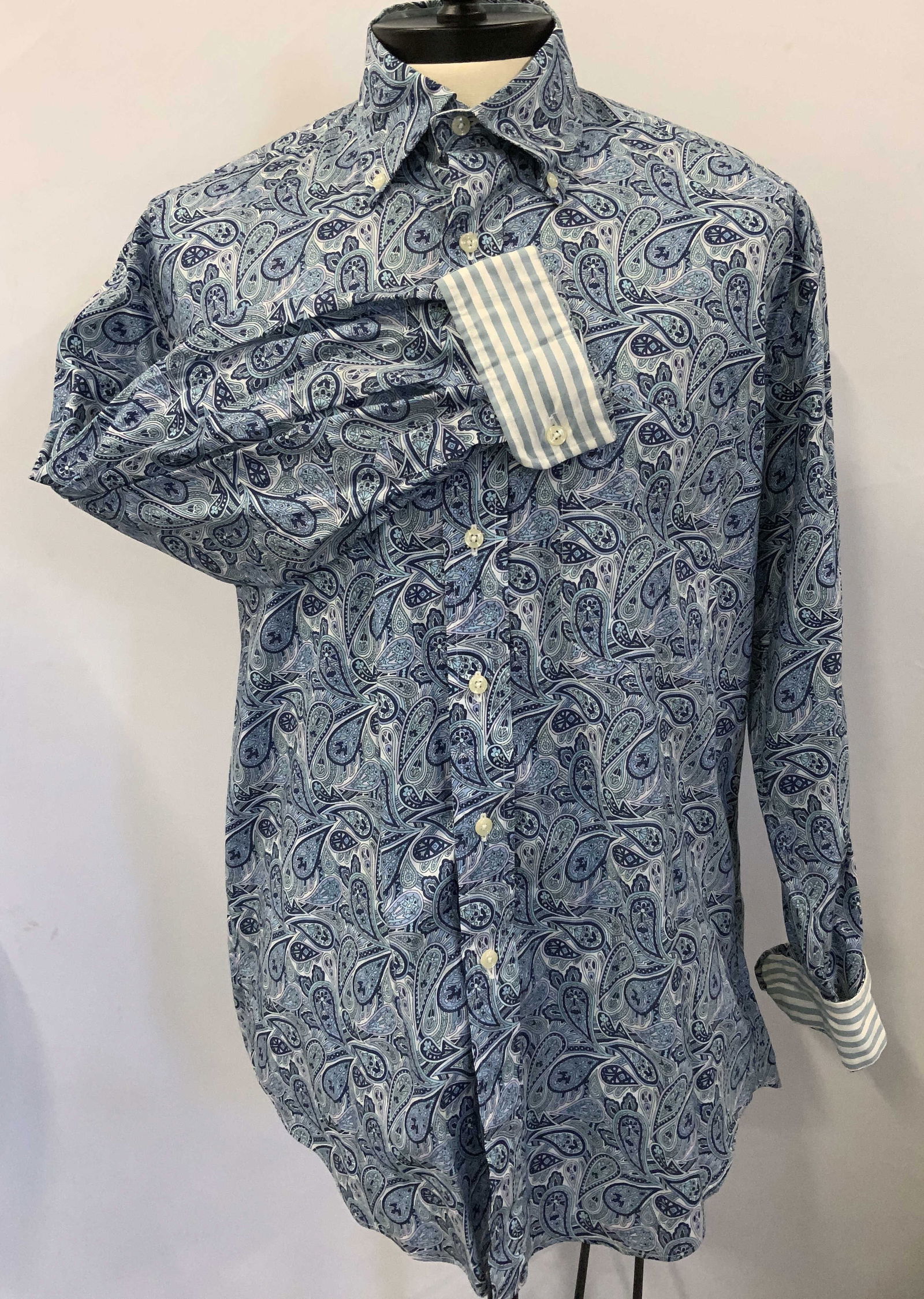 Mens Blue Paisley Cotton Button Down Shirt (1 of 7)