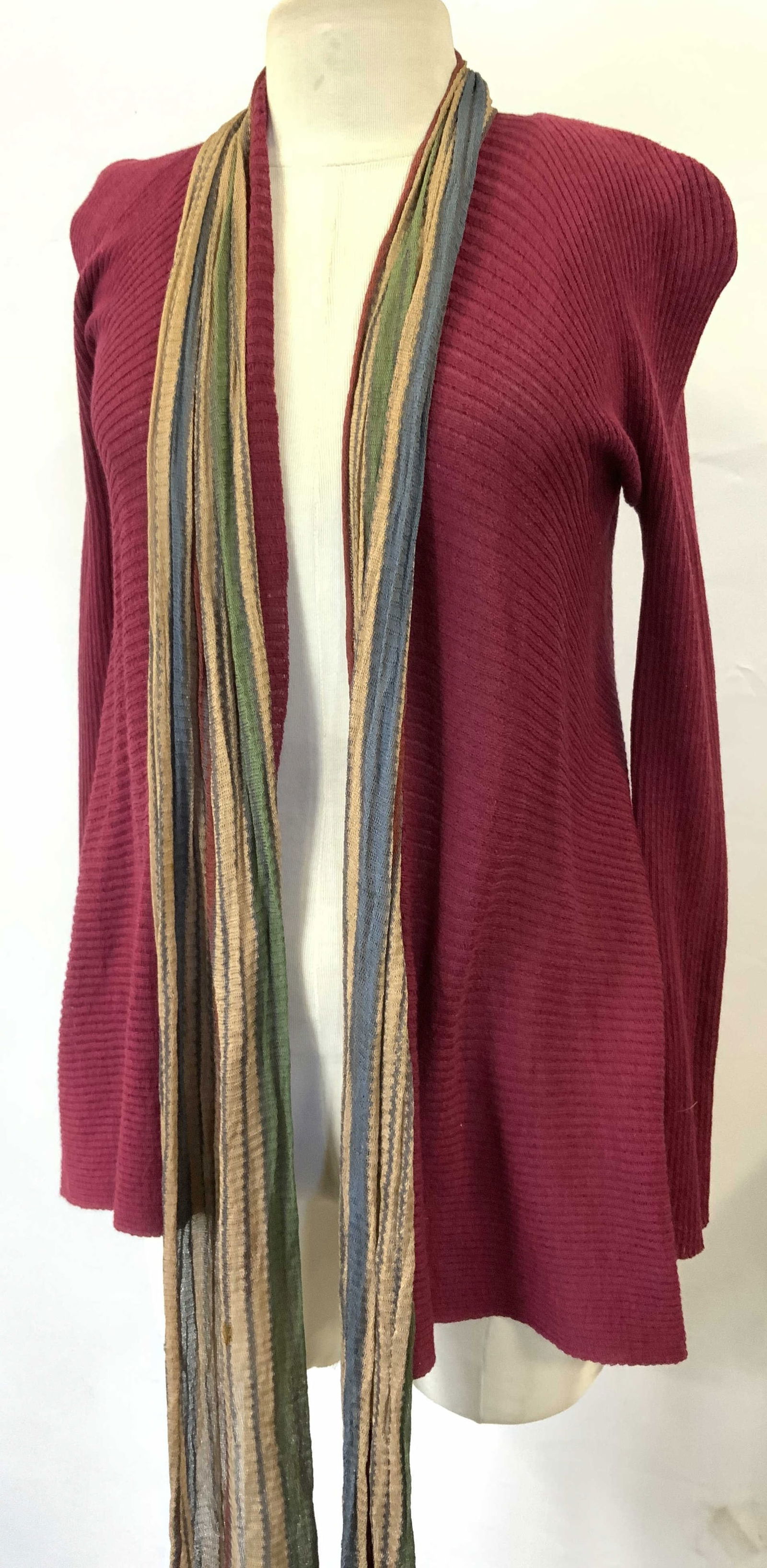 2- Eileen Fisher Wool Cardigan, Striped Knit Scarf (1 of 8)