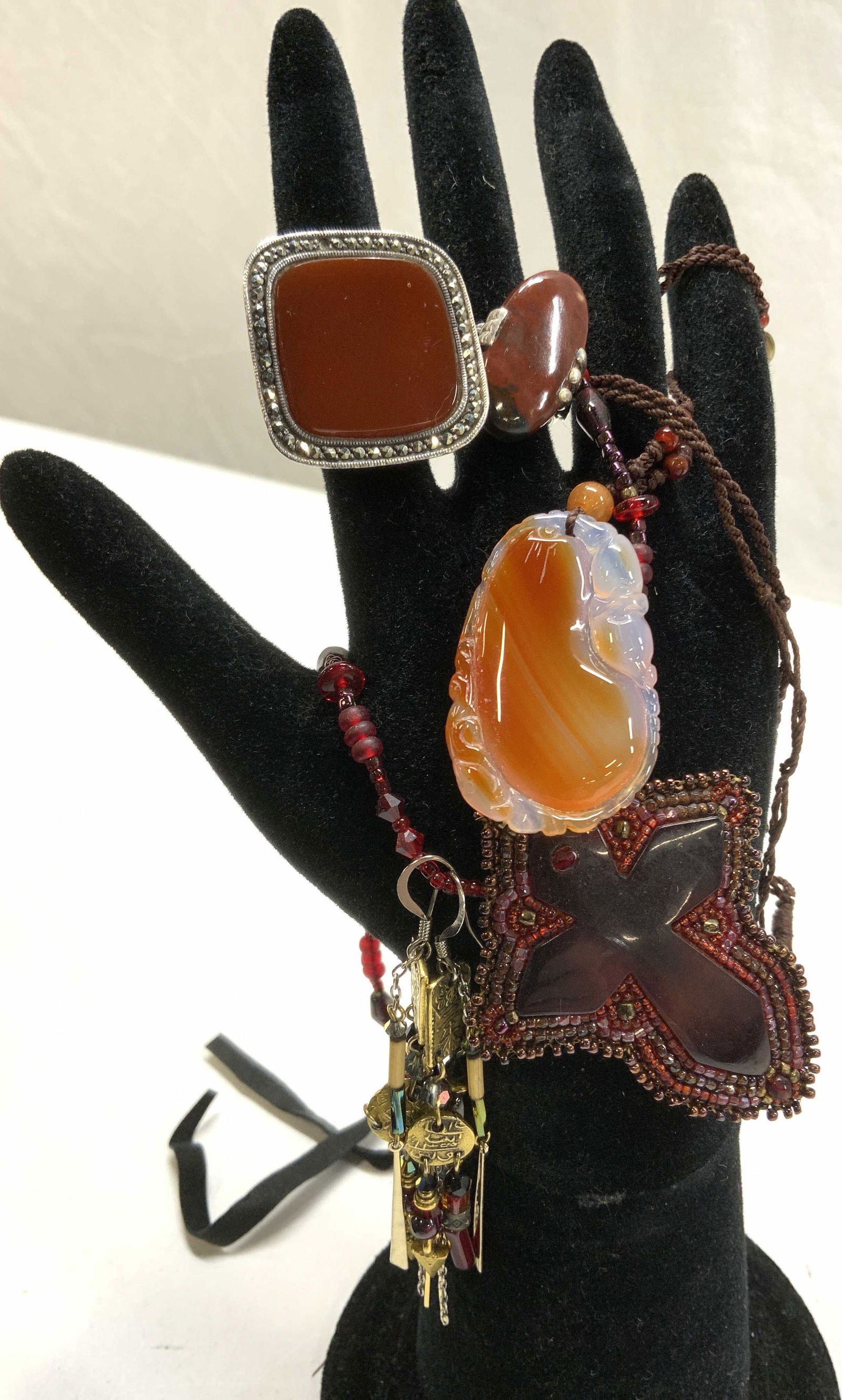 6 Jewelry, Carnelian & Sterling Ring, Carved Agate (1 of 7)