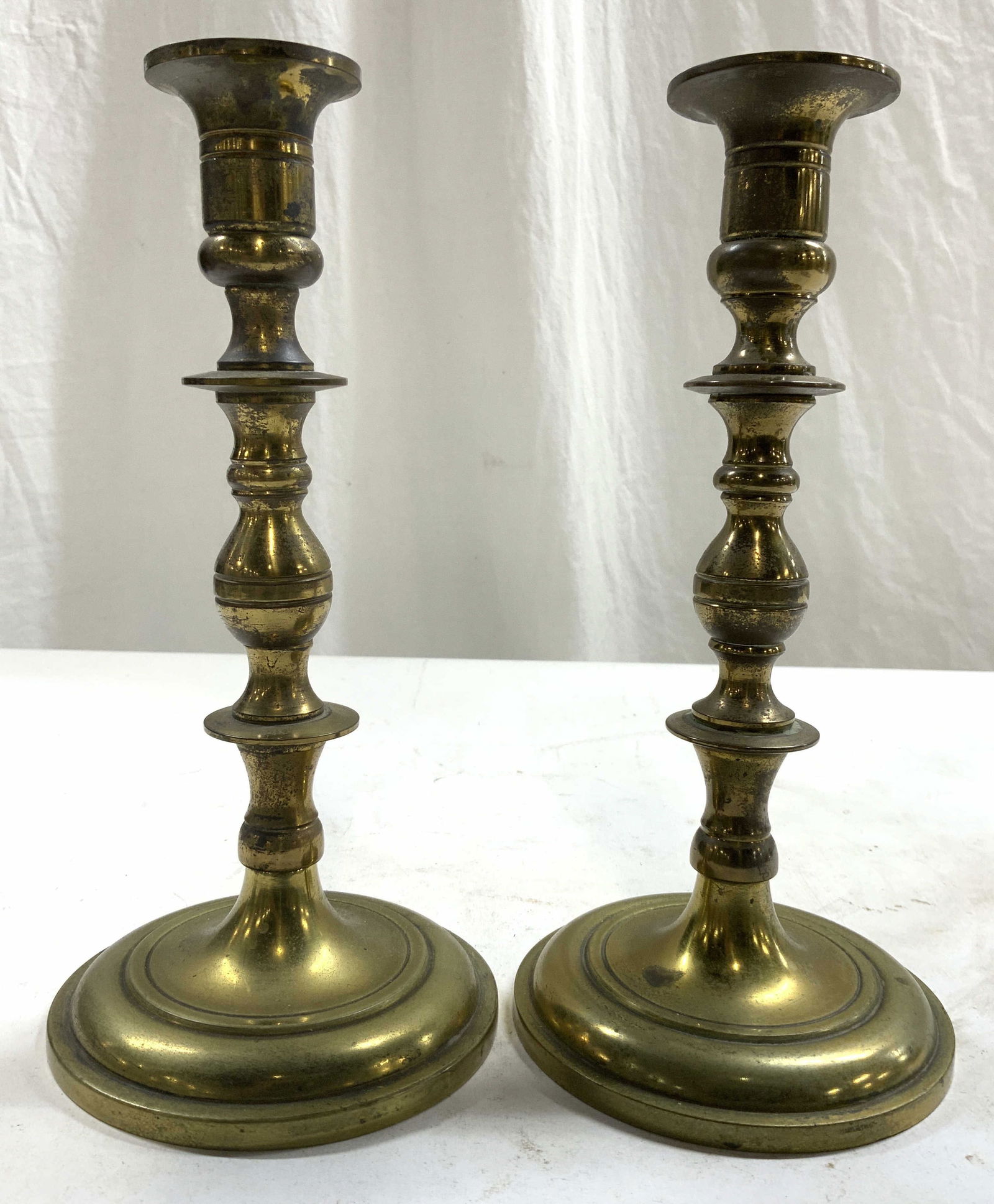 Pair Vintage Victorian Brass Tabletop Candlesticks (1 of 6)