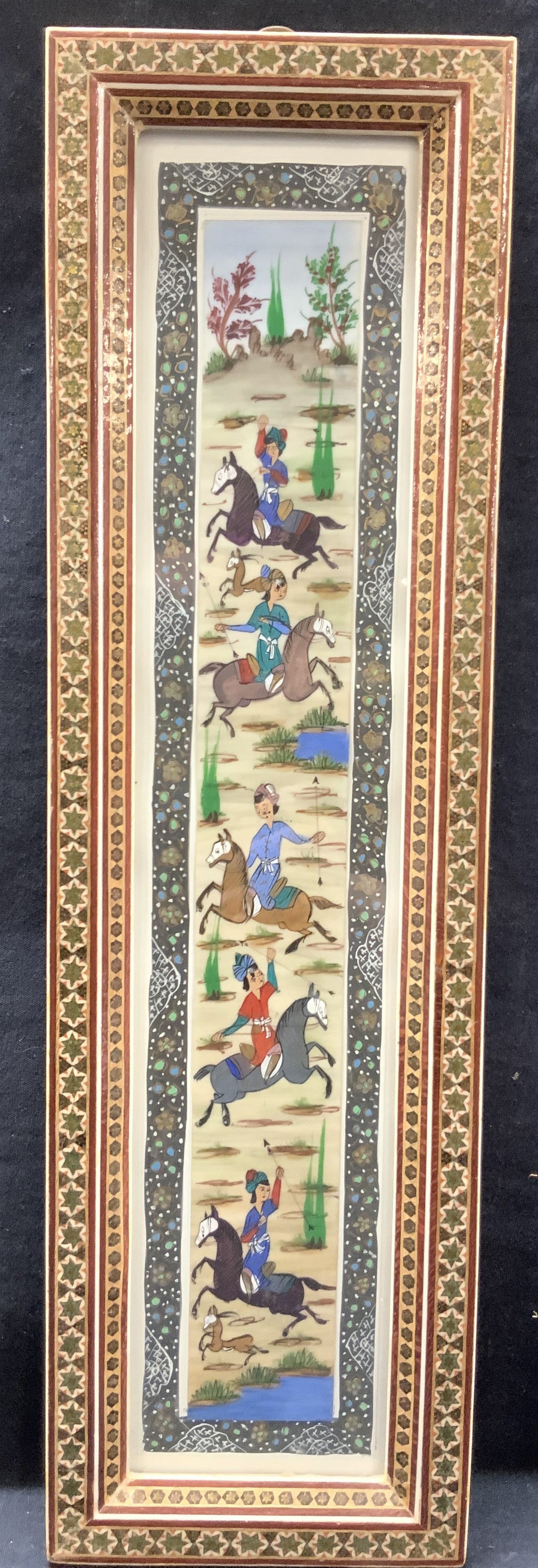 Persian Hand Painted Hunting Scene On Stone 19in (1 of 8)